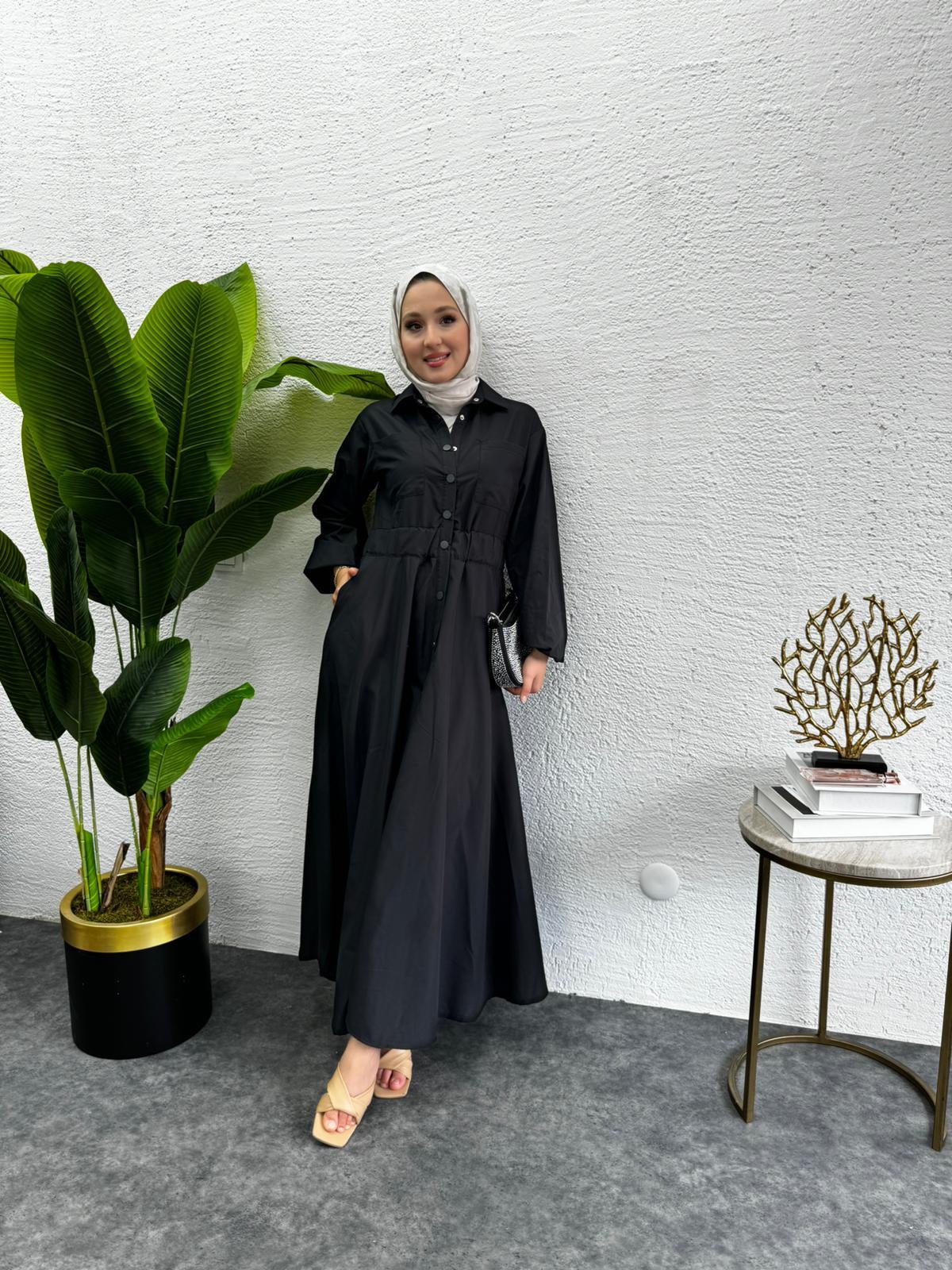 MEYSADESIGN ELBİSELER Muadil Çıtçıtlı Elbise Siyah