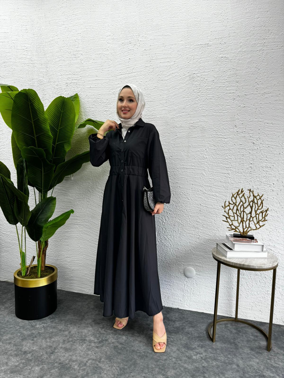 MEYSADESIGN ELBİSELER Muadil Çıtçıtlı Elbise Siyah