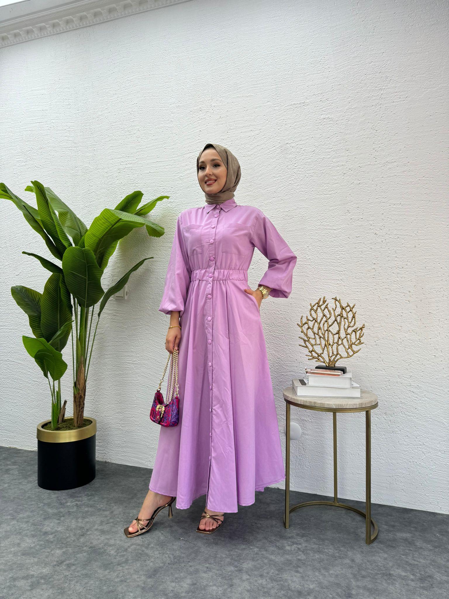 MEYSADESIGN ELBİSELER Muadil Çıtçıtlı Elbise Lila