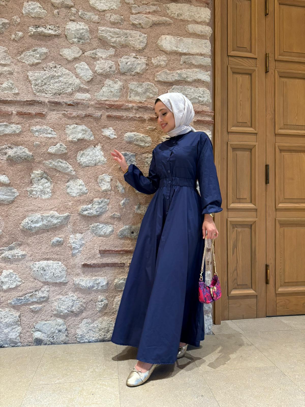 MEYSADESIGN ELBİSELER Muadil Çıtçıtlı Elbise Lacivert