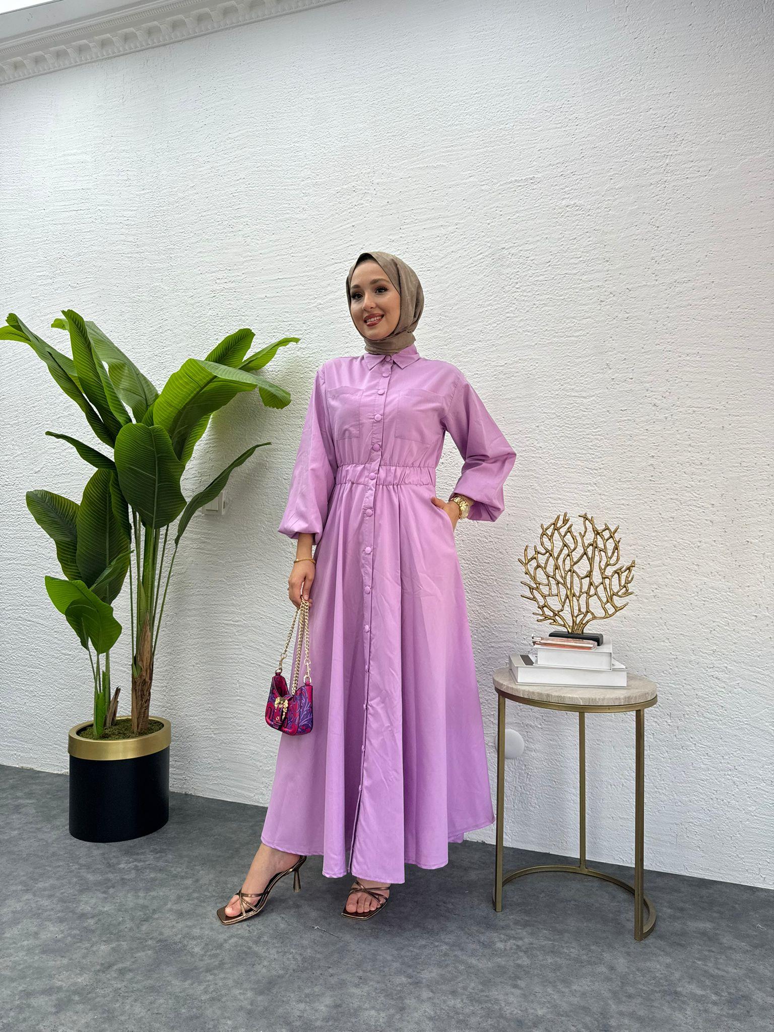 MEYSADESIGN ELBİSELER Muadil Çıtçıtlı Elbise Lila