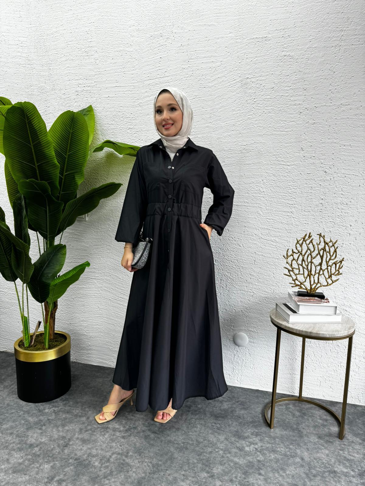 MEYSADESIGN ELBİSELER Muadil Çıtçıtlı Elbise Siyah