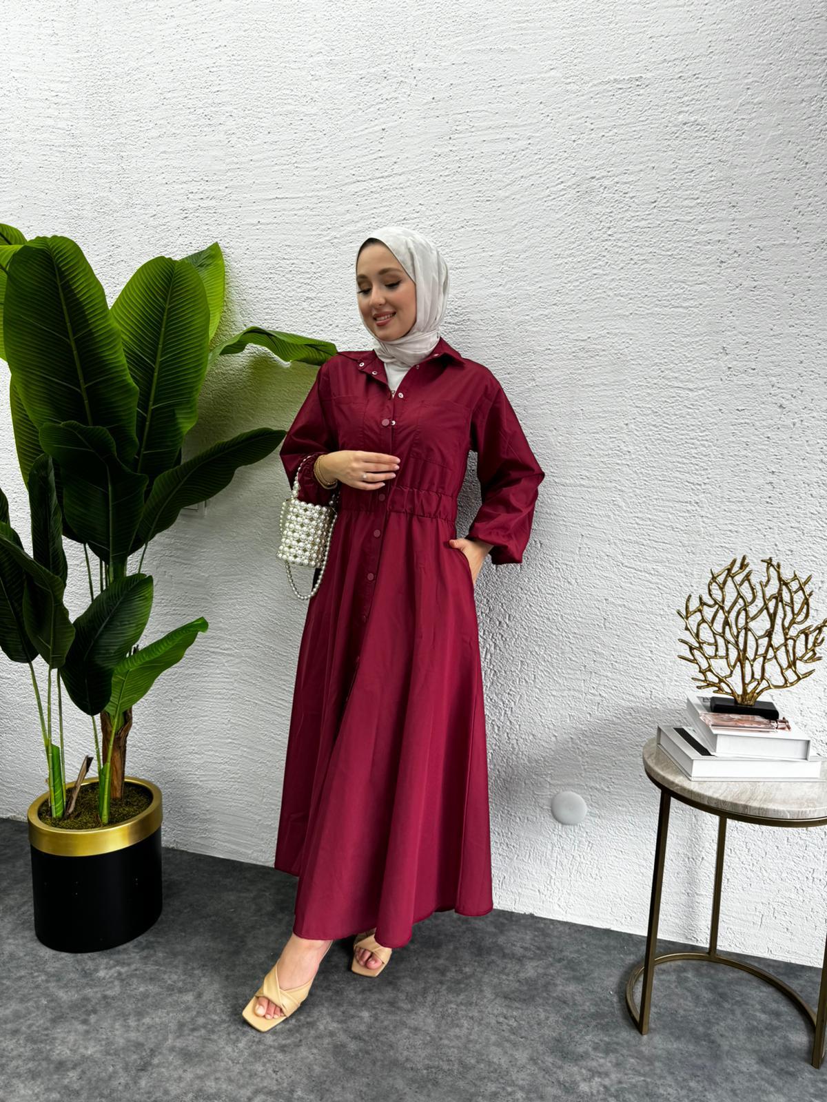 MEYSADESIGN ELBİSELER Muadil Çıtçıtlı Elbise Bordo