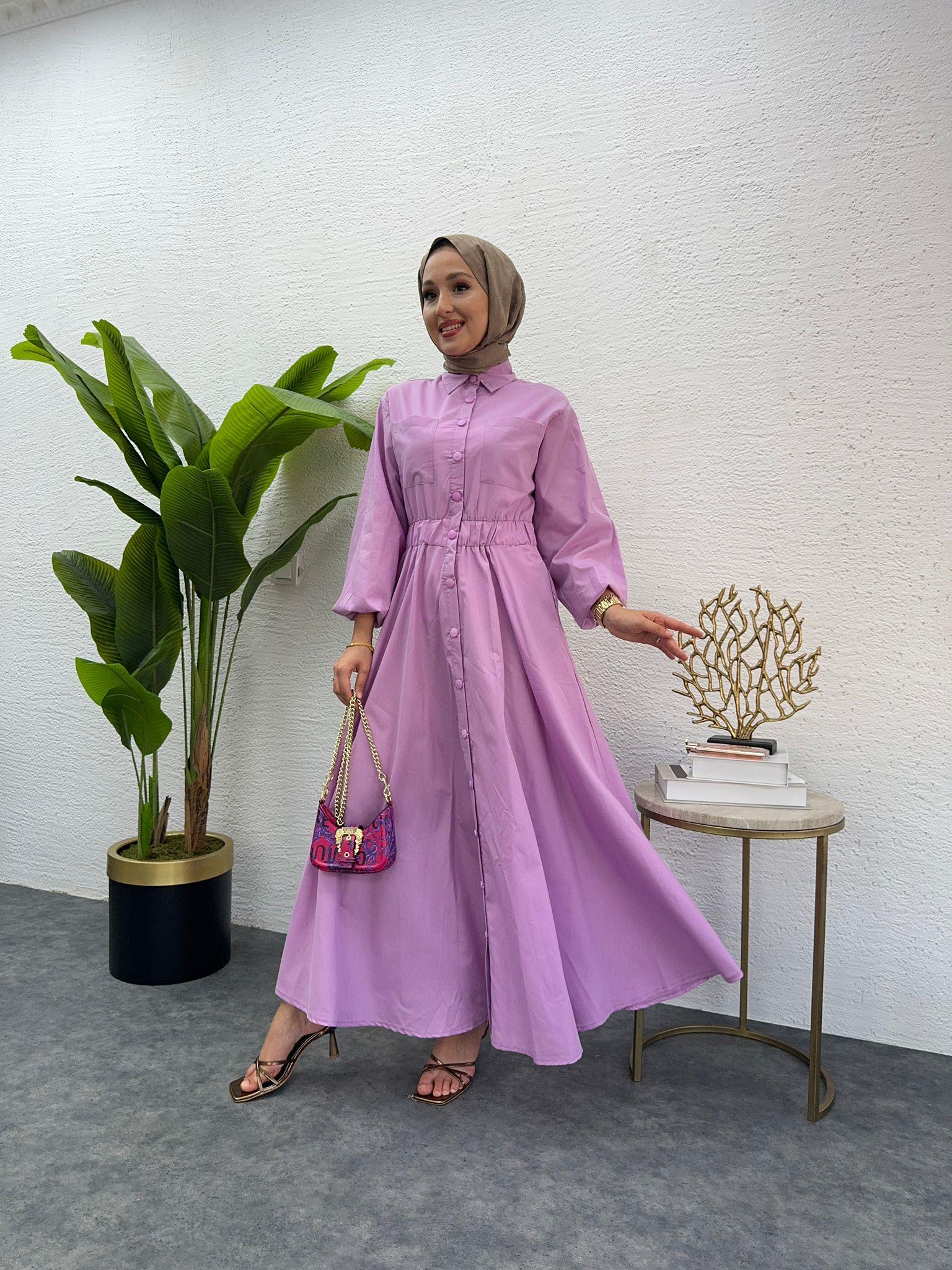 MEYSADESIGN ELBİSELER Muadil Çıtçıtlı Elbise Lila