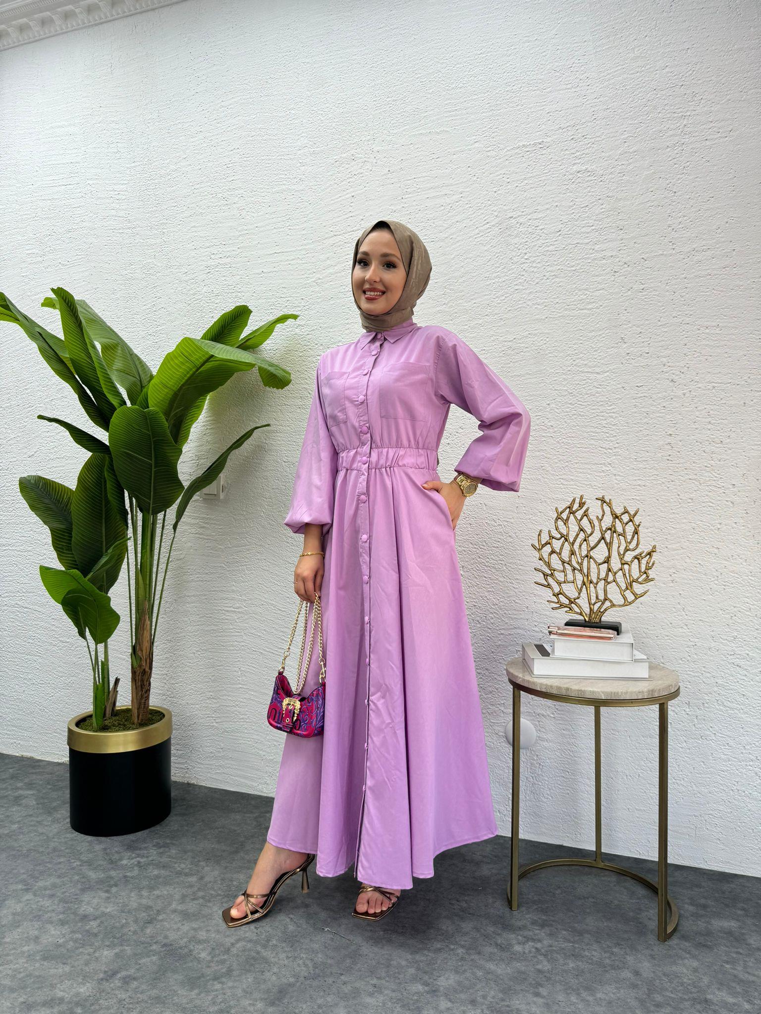 MEYSADESIGN ELBİSELER Muadil Çıtçıtlı Elbise Lila