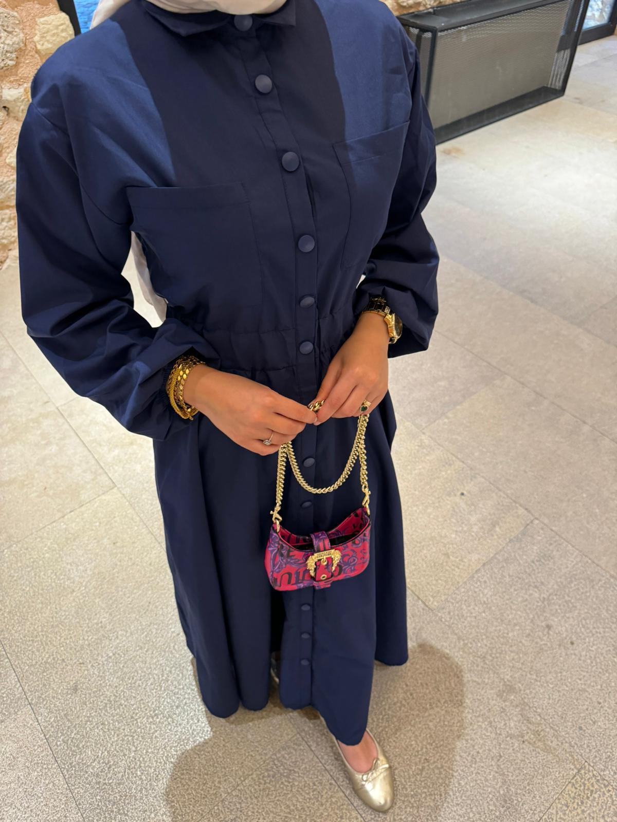 MEYSADESIGN ELBİSELER Muadil Çıtçıtlı Elbise Lacivert