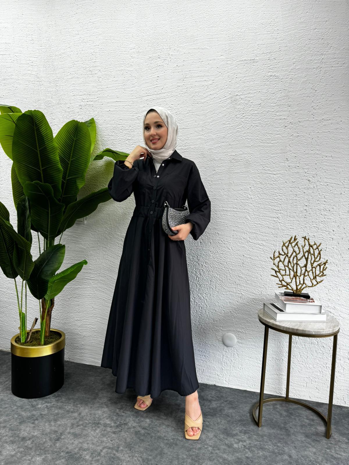 MEYSADESIGN ELBİSELER Muadil Çıtçıtlı Elbise Siyah