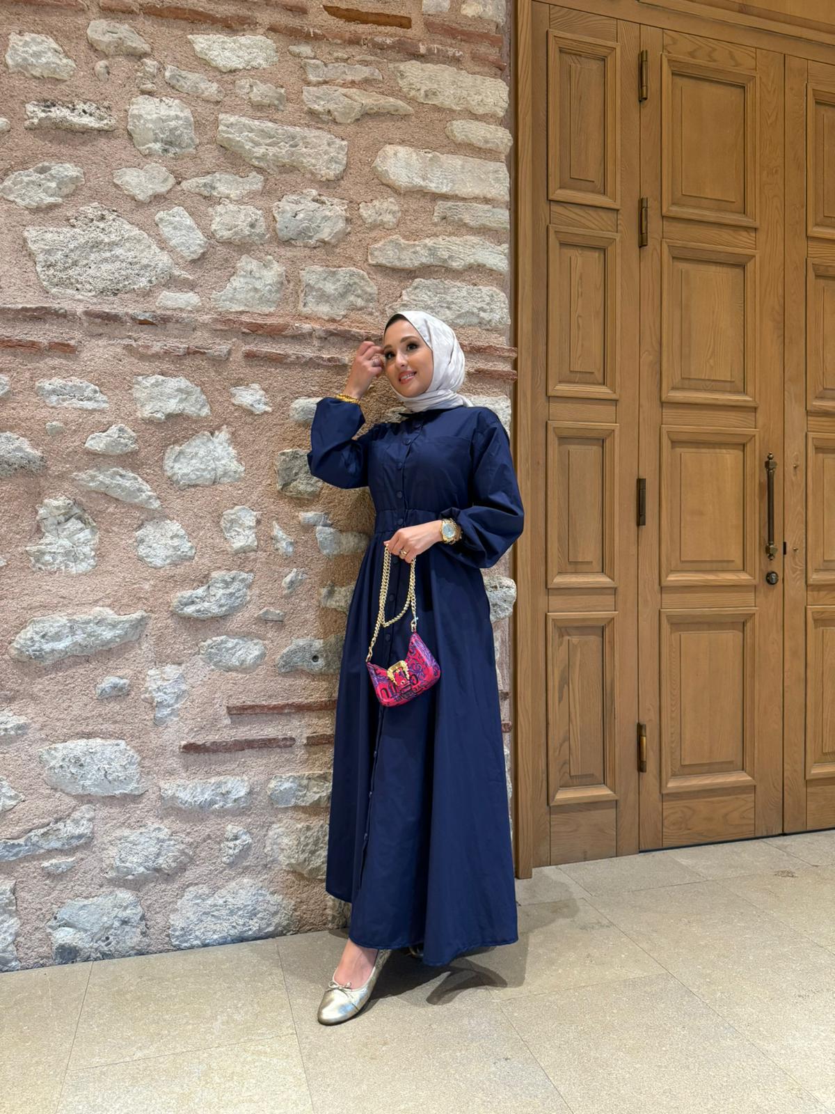 MEYSADESIGN ELBİSELER Muadil Çıtçıtlı Elbise Lacivert