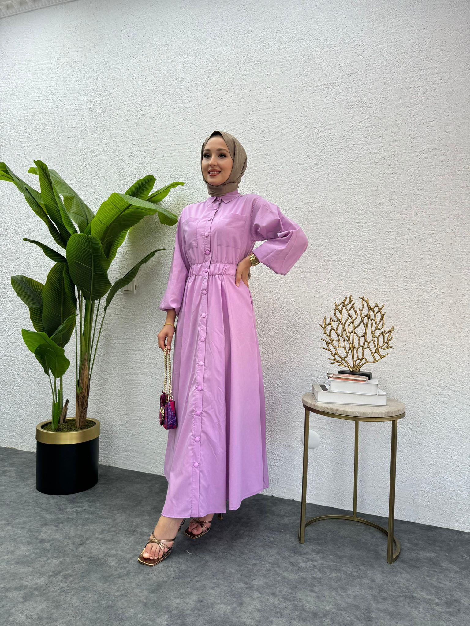 MEYSADESIGN ELBİSELER Muadil Çıtçıtlı Elbise Lila