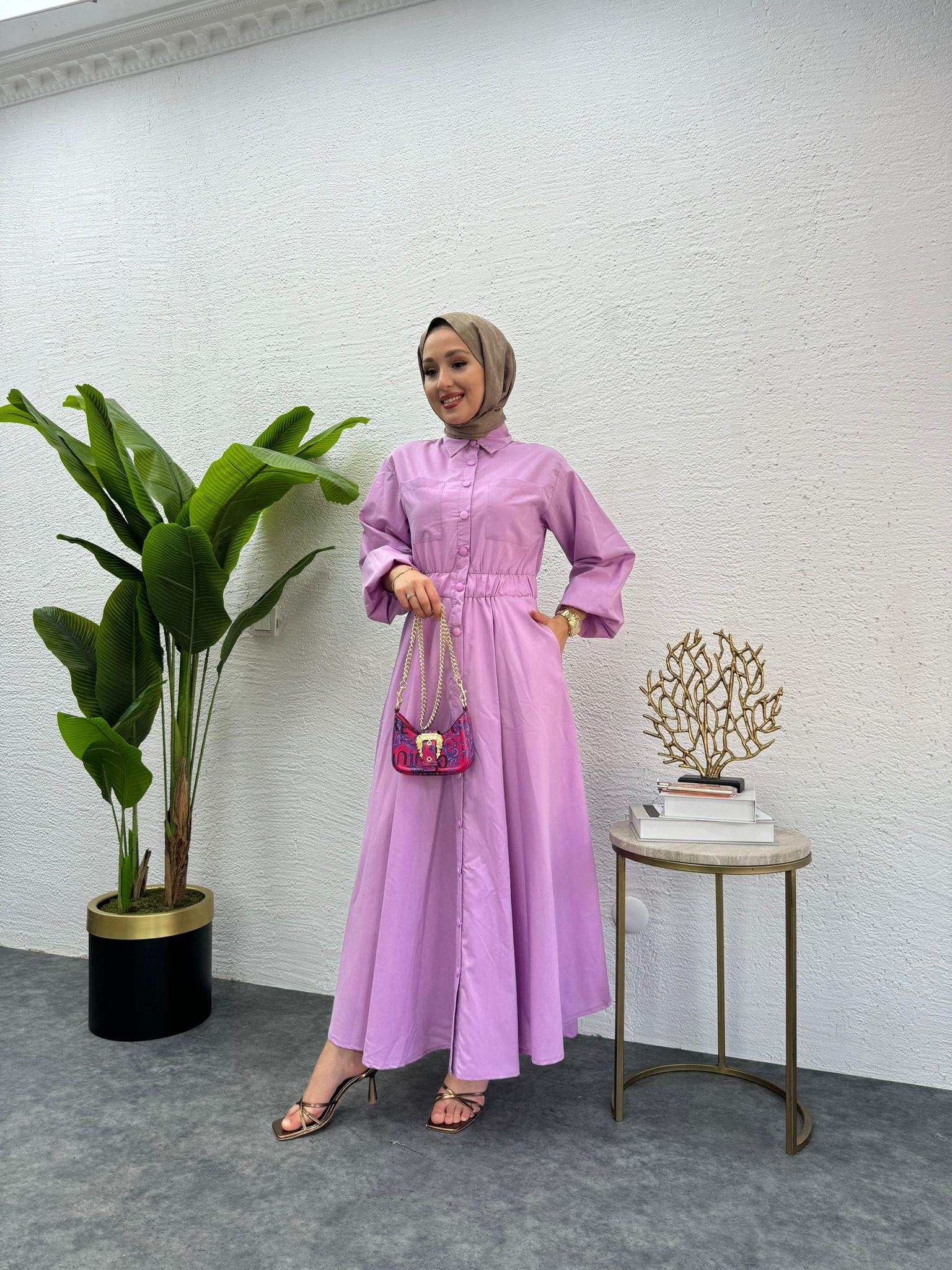 MEYSADESIGN ELBİSELER Muadil Çıtçıtlı Elbise Lila