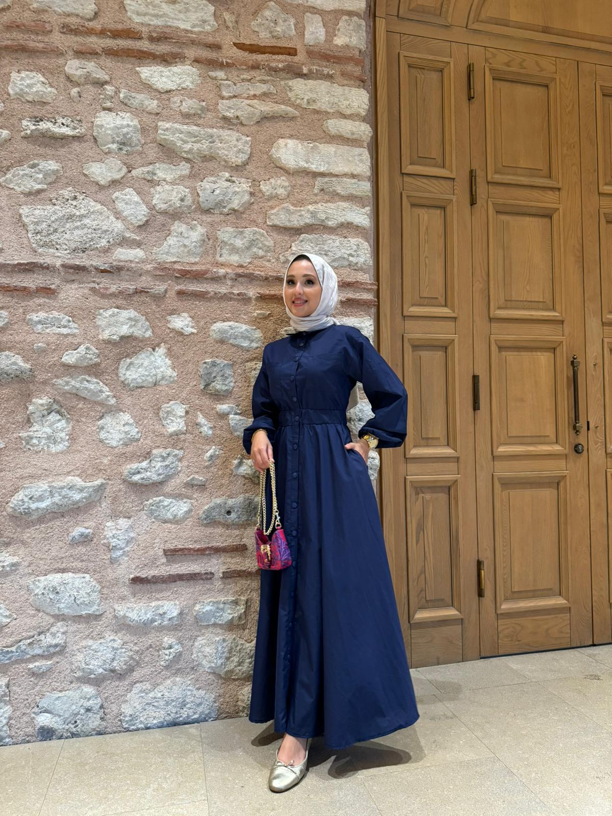 MEYSADESIGN ELBİSELER Muadil Çıtçıtlı Elbise Lacivert