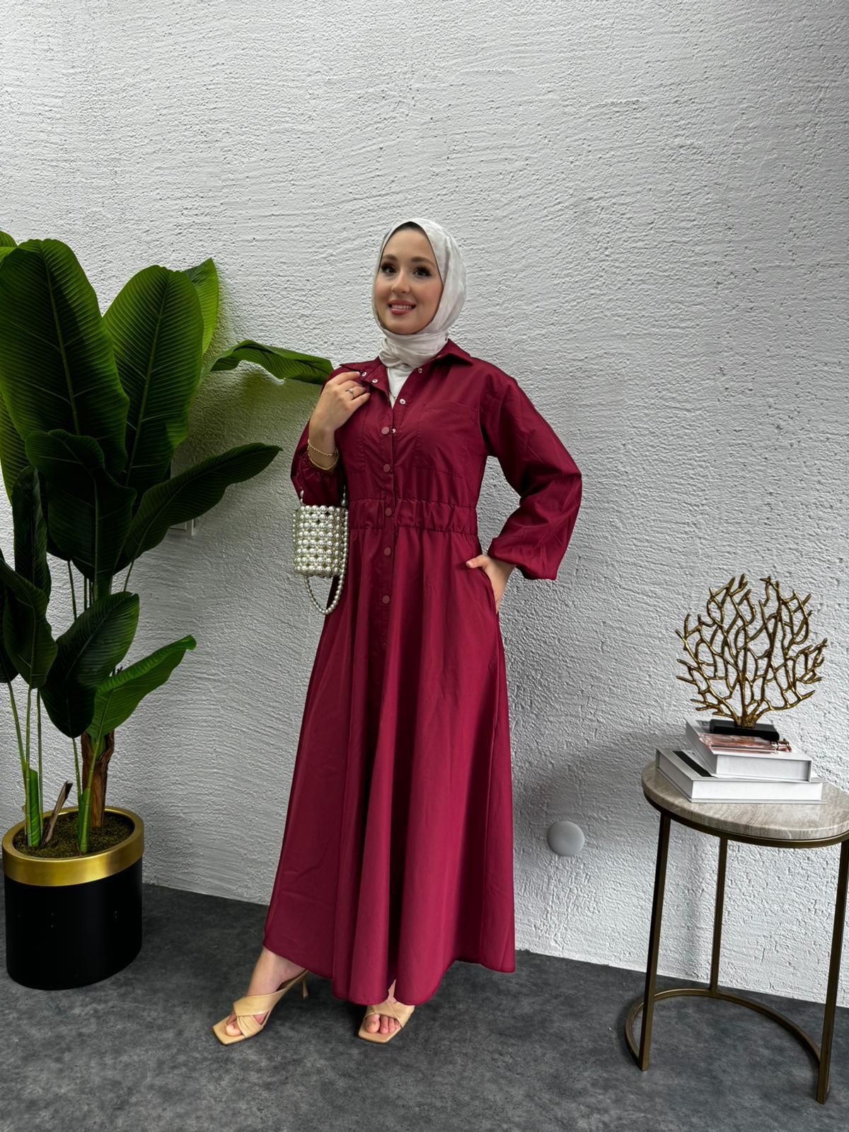 MEYSADESIGN ELBİSELER Muadil Çıtçıtlı Elbise Bordo