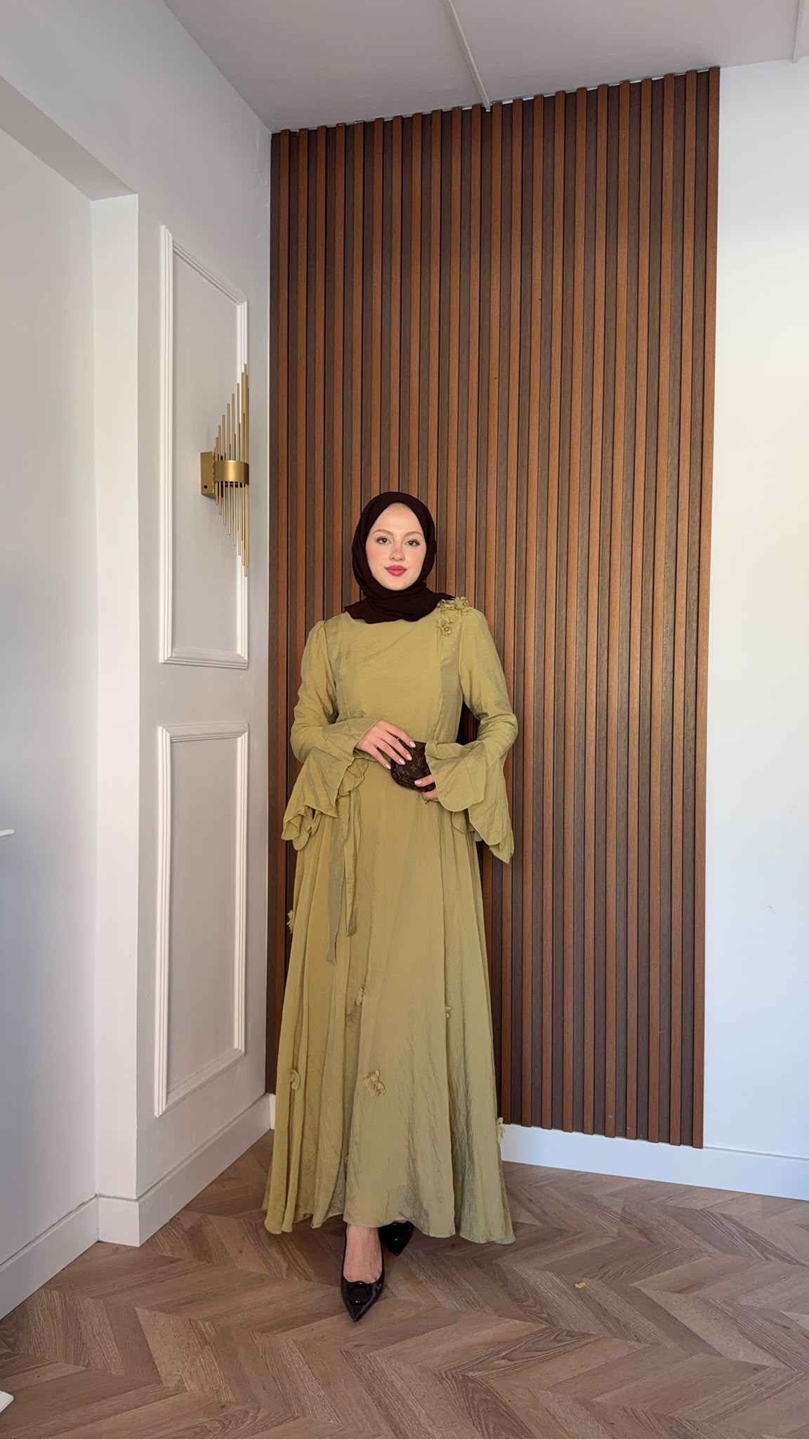 MEYSADESIGN ELBİSELER Papatya Vual Elbise Yağ Yeşili