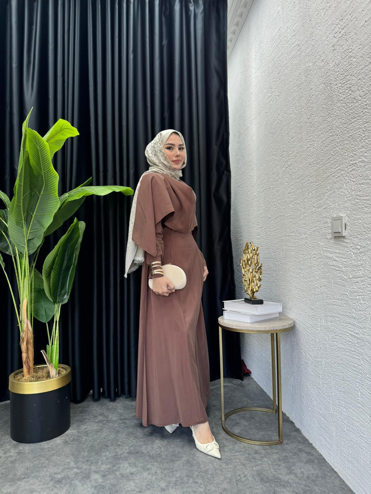 MEYSADESIGN ELBİSELER Pelerin Elbise Kahve