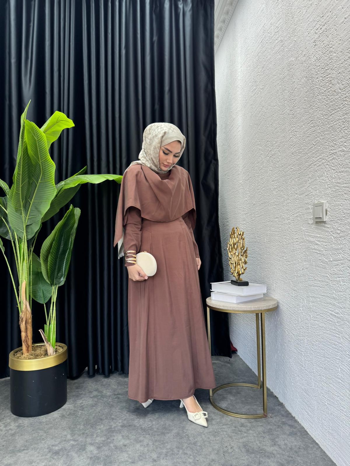MEYSADESIGN ELBİSELER Pelerin Elbise Kahve