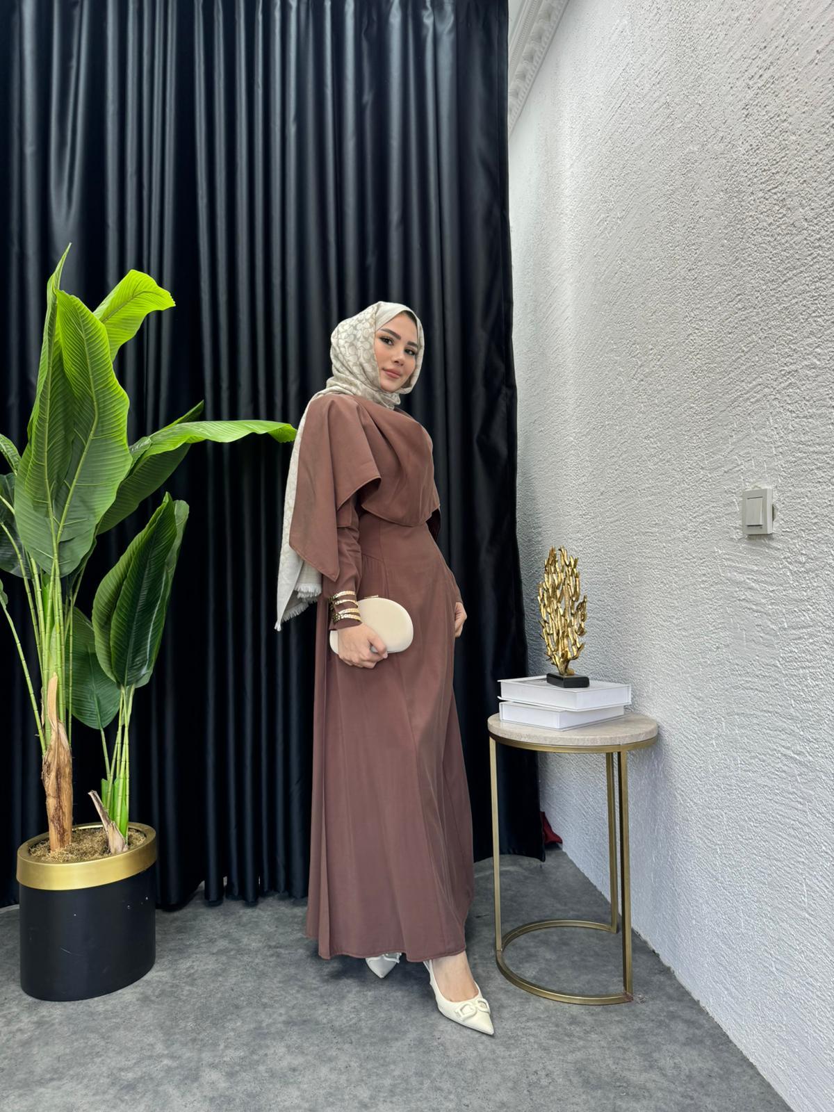 MEYSADESIGN ELBİSELER Pelerin Elbise Kahve