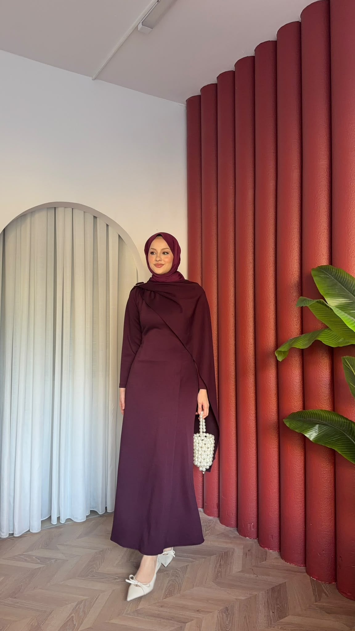 MEYSADESIGN ELBİSELER Pelerinli Oysh Elbise Mürdüm
