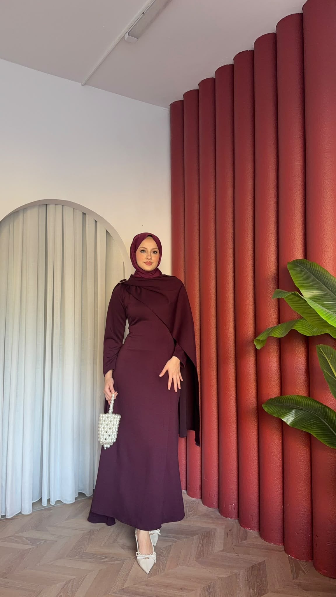 MEYSADESIGN ELBİSELER Pelerinli Oysh Elbise Mürdüm