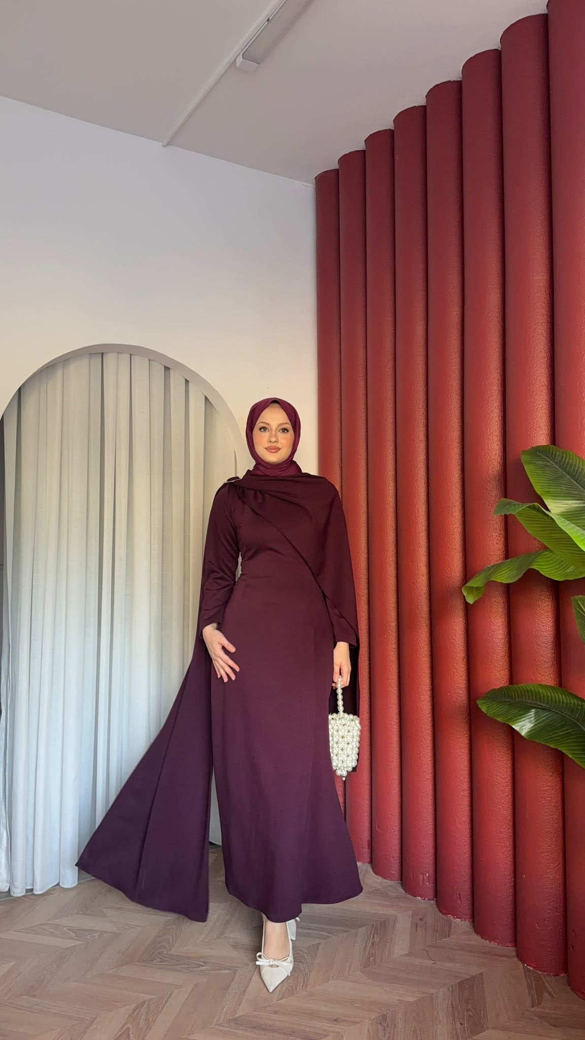 MEYSADESIGN ELBİSELER Pelerinli Oysh Elbise Mürdüm