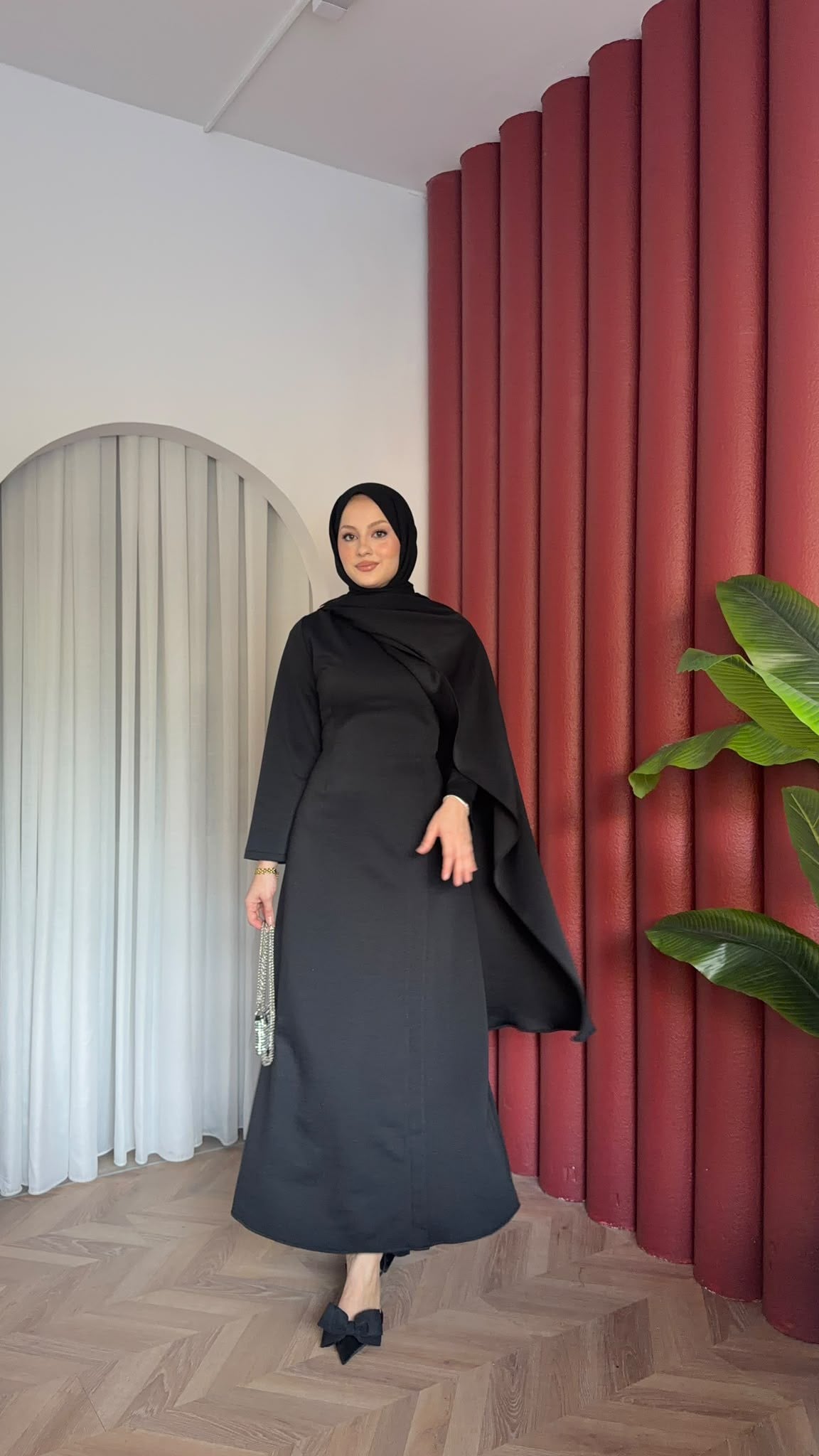 MEYSADESIGN ELBİSELER Pelerinli Oysh Elbise Siyah