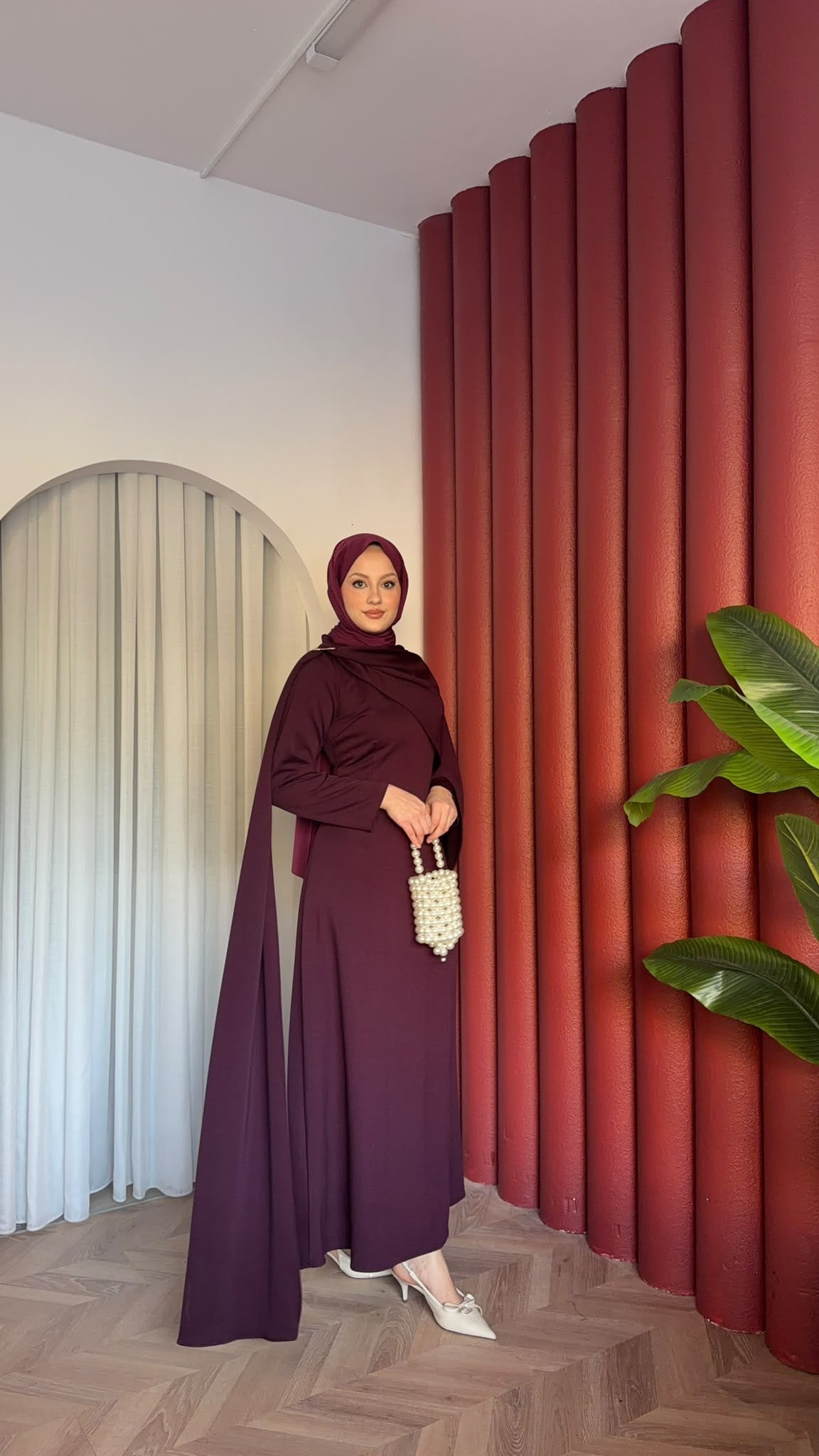 MEYSADESIGN ELBİSELER Pelerinli Oysh Elbise Mürdüm