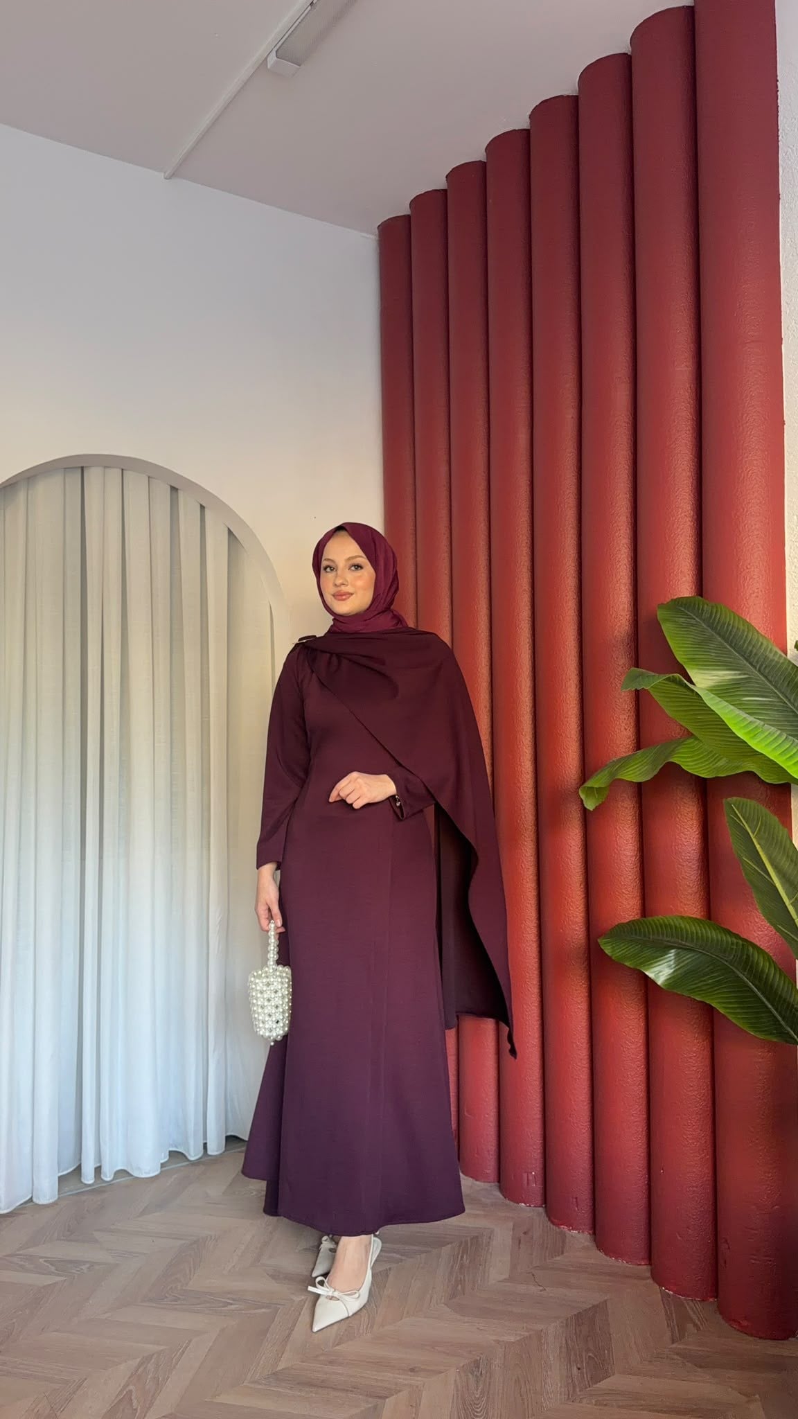 MEYSADESIGN ELBİSELER Pelerinli Oysh Elbise Mürdüm