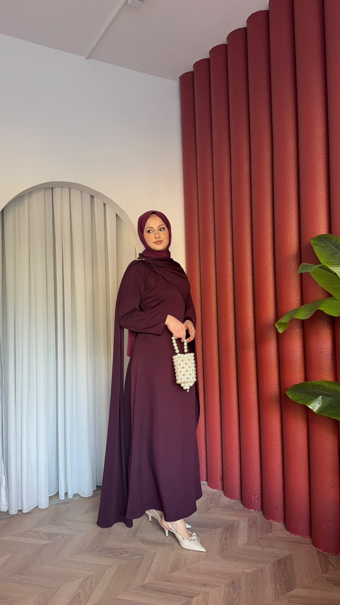 MEYSADESIGN ELBİSELER Pelerinli Oysh Elbise Mürdüm