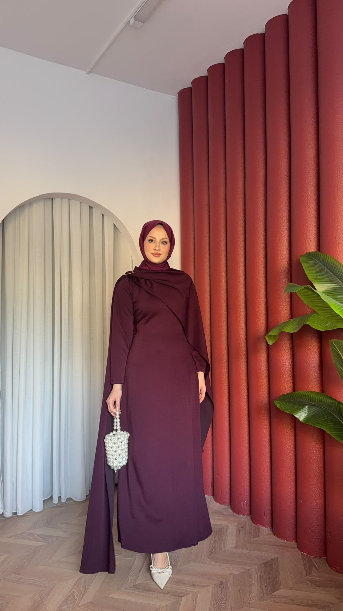 MEYSADESIGN ELBİSELER Pelerinli Oysh Elbise Mürdüm