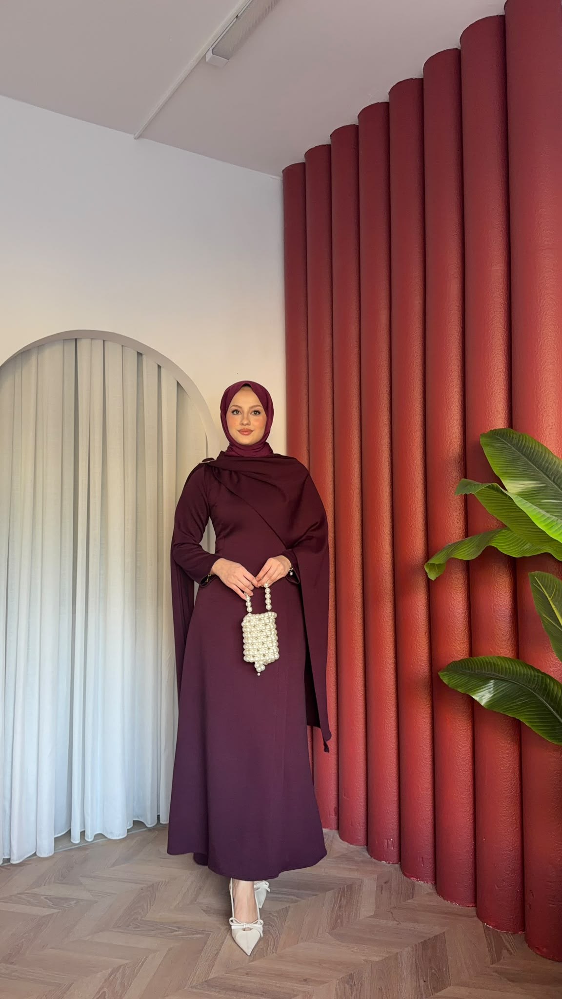 MEYSADESIGN ELBİSELER Pelerinli Oysh Elbise Mürdüm