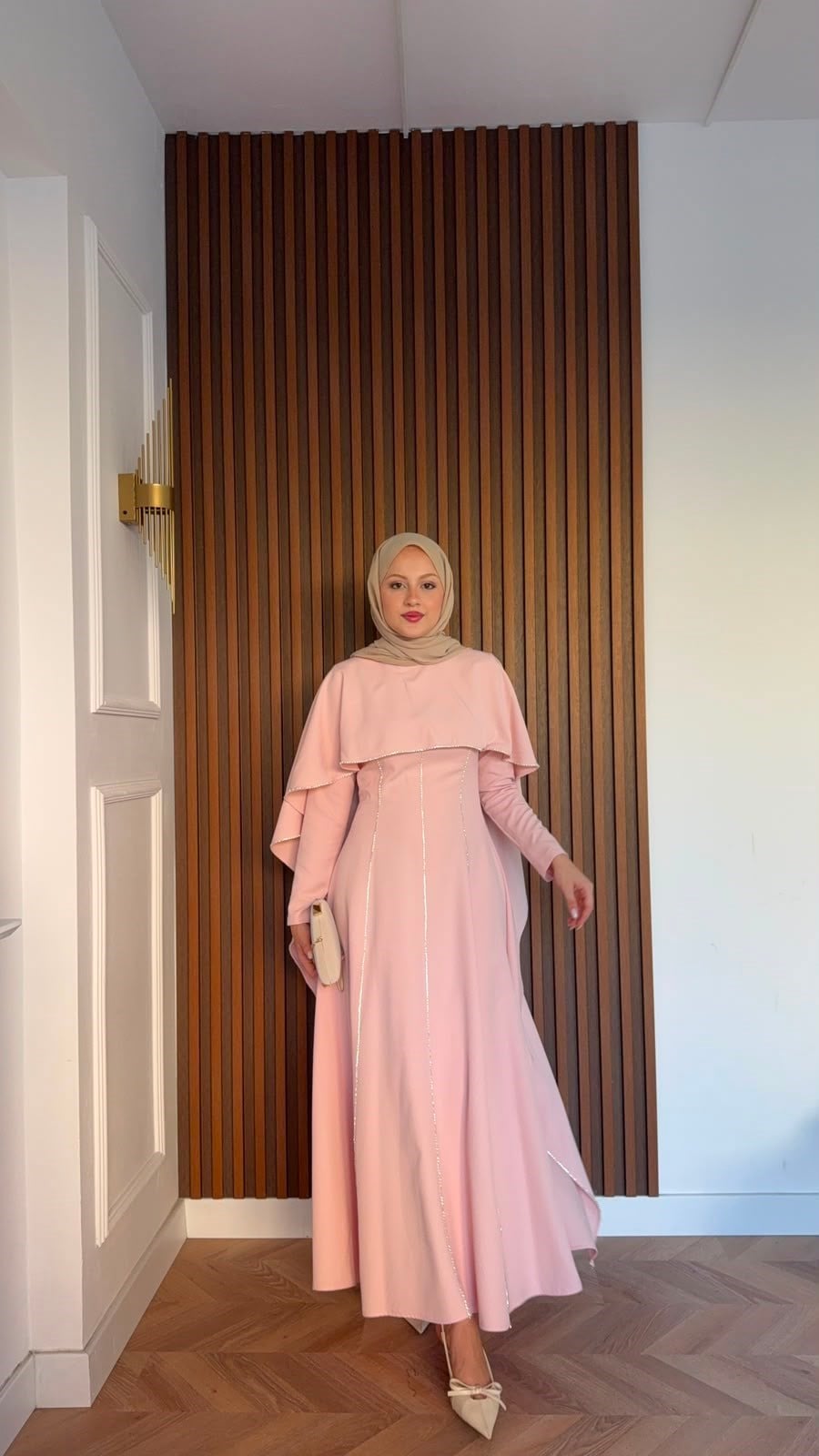 MEYSADESIGN ELBİSELER Pelerinli Taşlı Abiye Pembe
