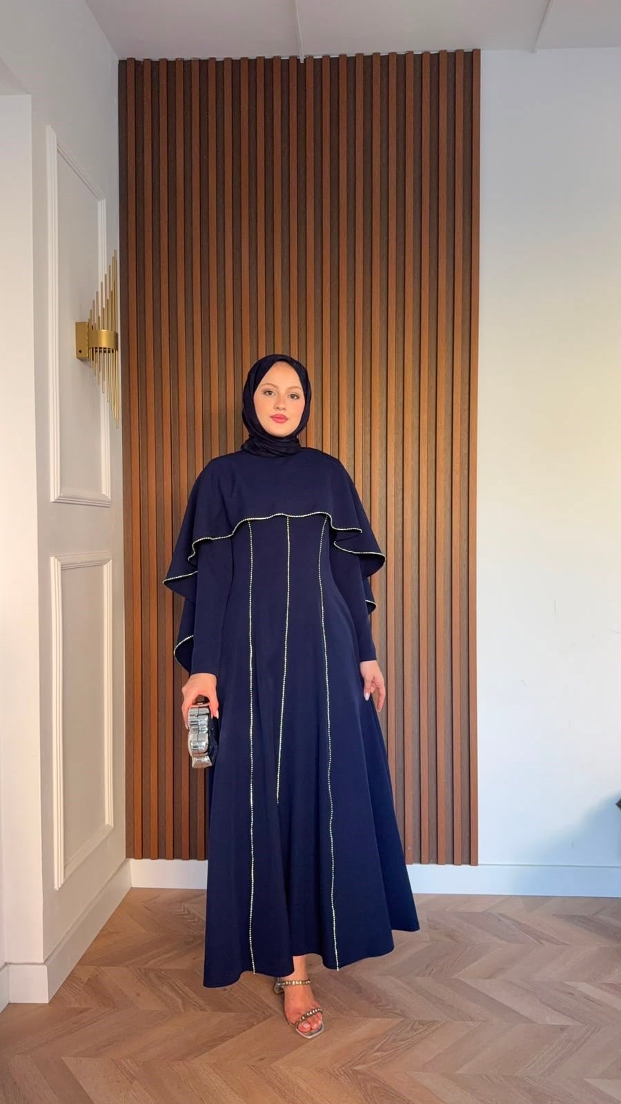MEYSADESIGN ELBİSELER Pelerinli Taşlı Abiye Lacivert