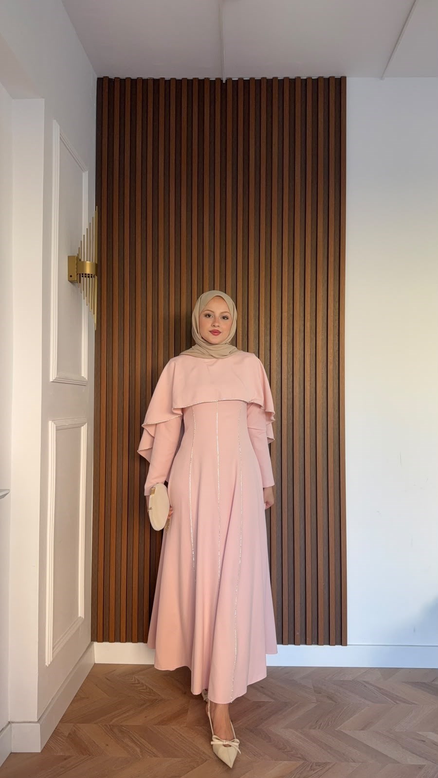 MEYSADESIGN ELBİSELER Pelerinli Taşlı Abiye Pembe