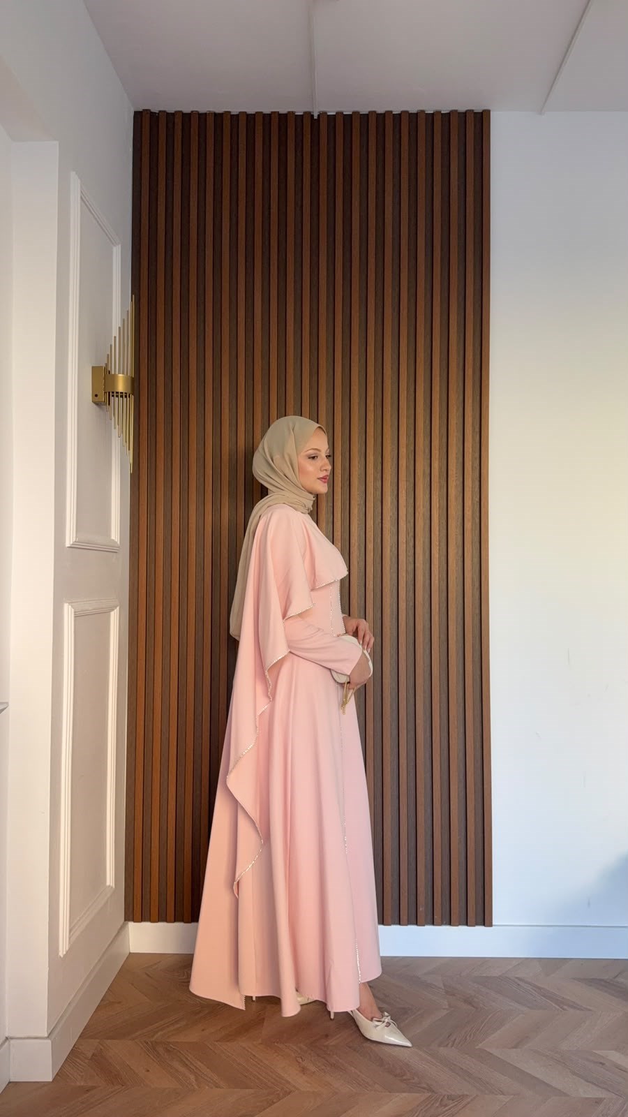 MEYSADESIGN ELBİSELER Pelerinli Taşlı Abiye Pembe