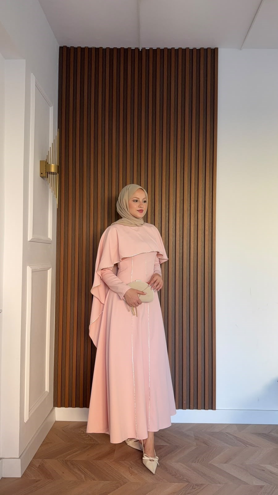 MEYSADESIGN ELBİSELER Pelerinli Taşlı Abiye Pembe