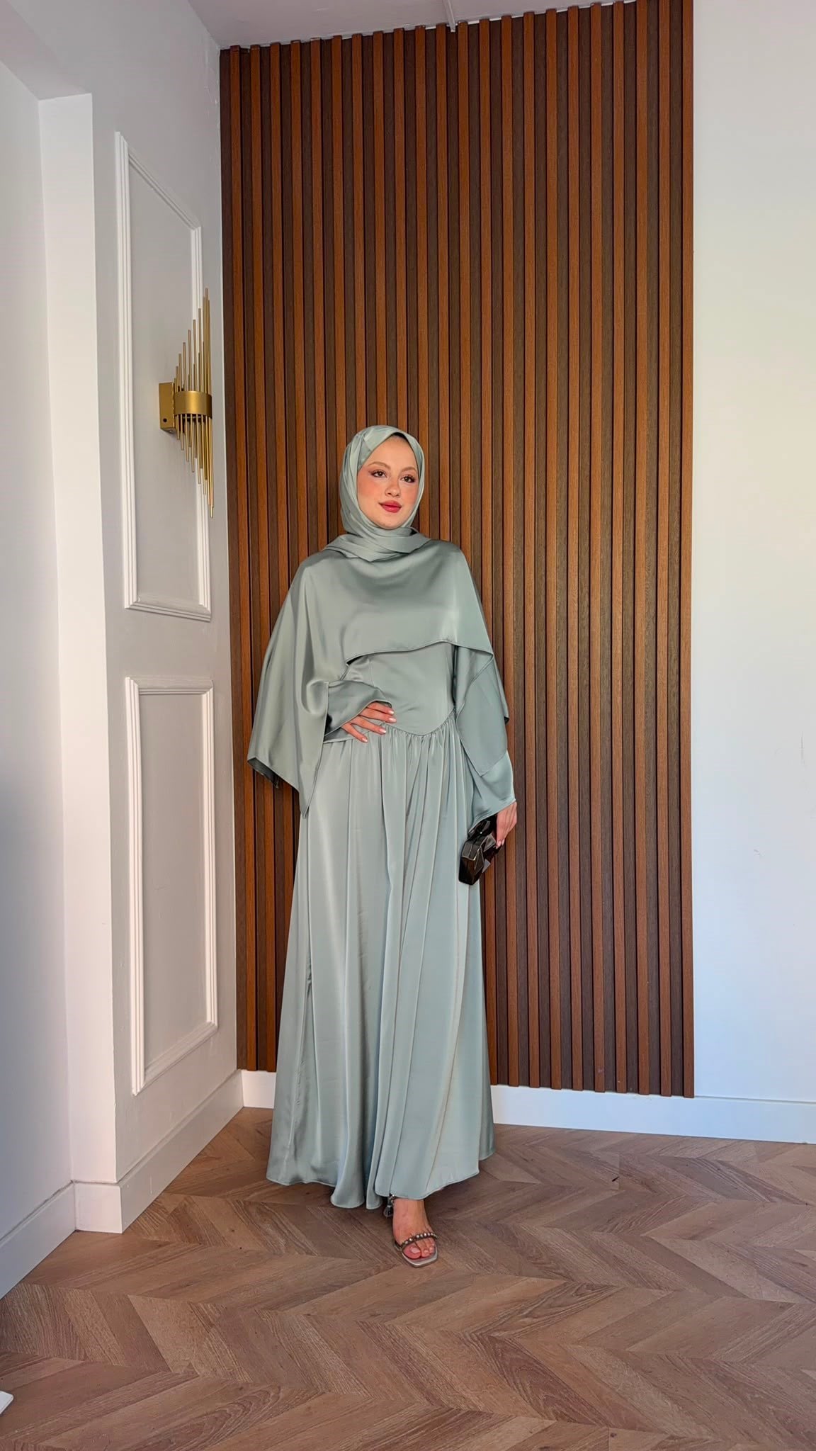 MEYSADESIGN ELBİSELER Pinky Saten Şallı Abiye Mint