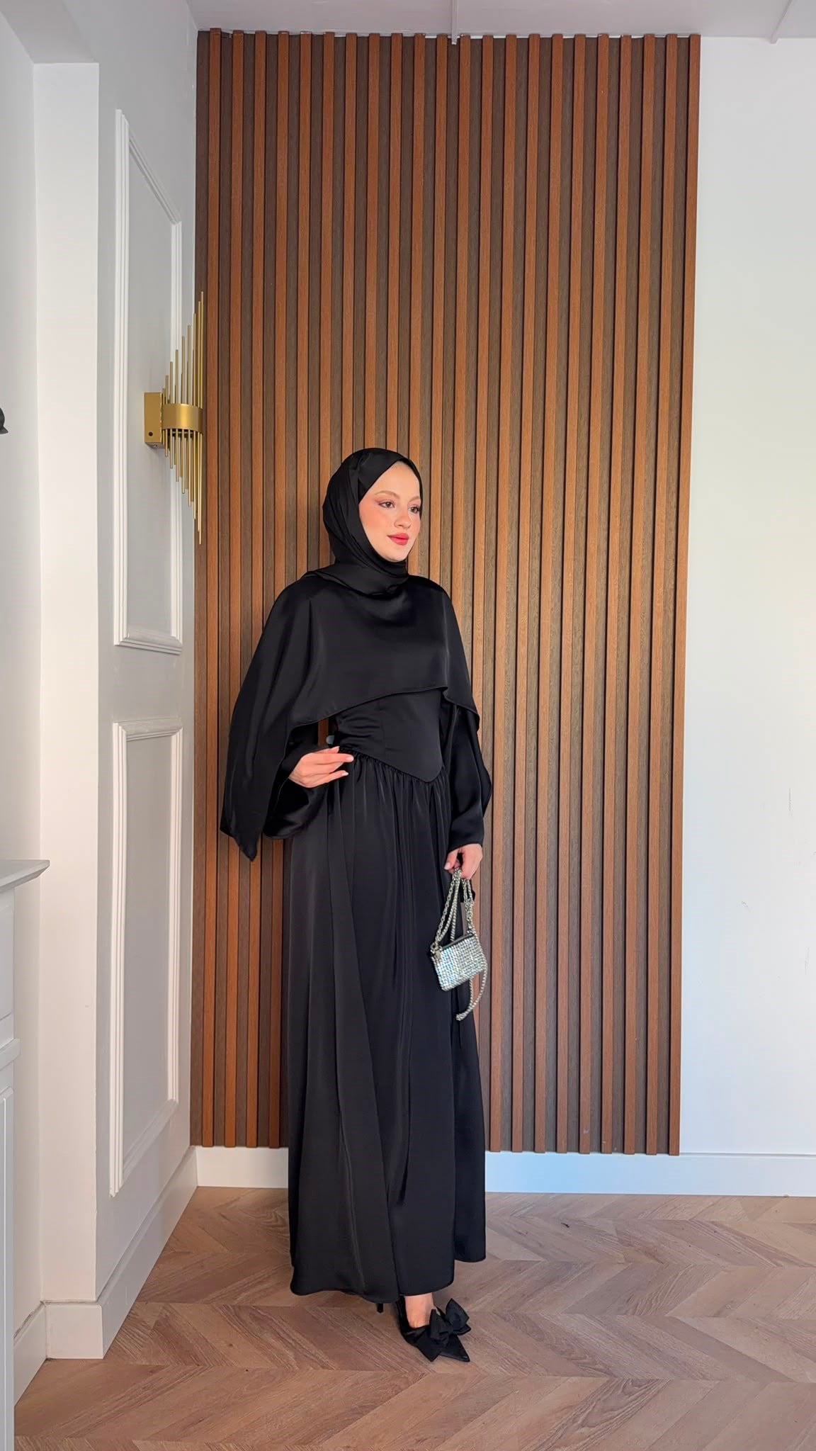 MEYSADESIGN ELBİSELER Pinky Saten Şallı Abiye Siyah