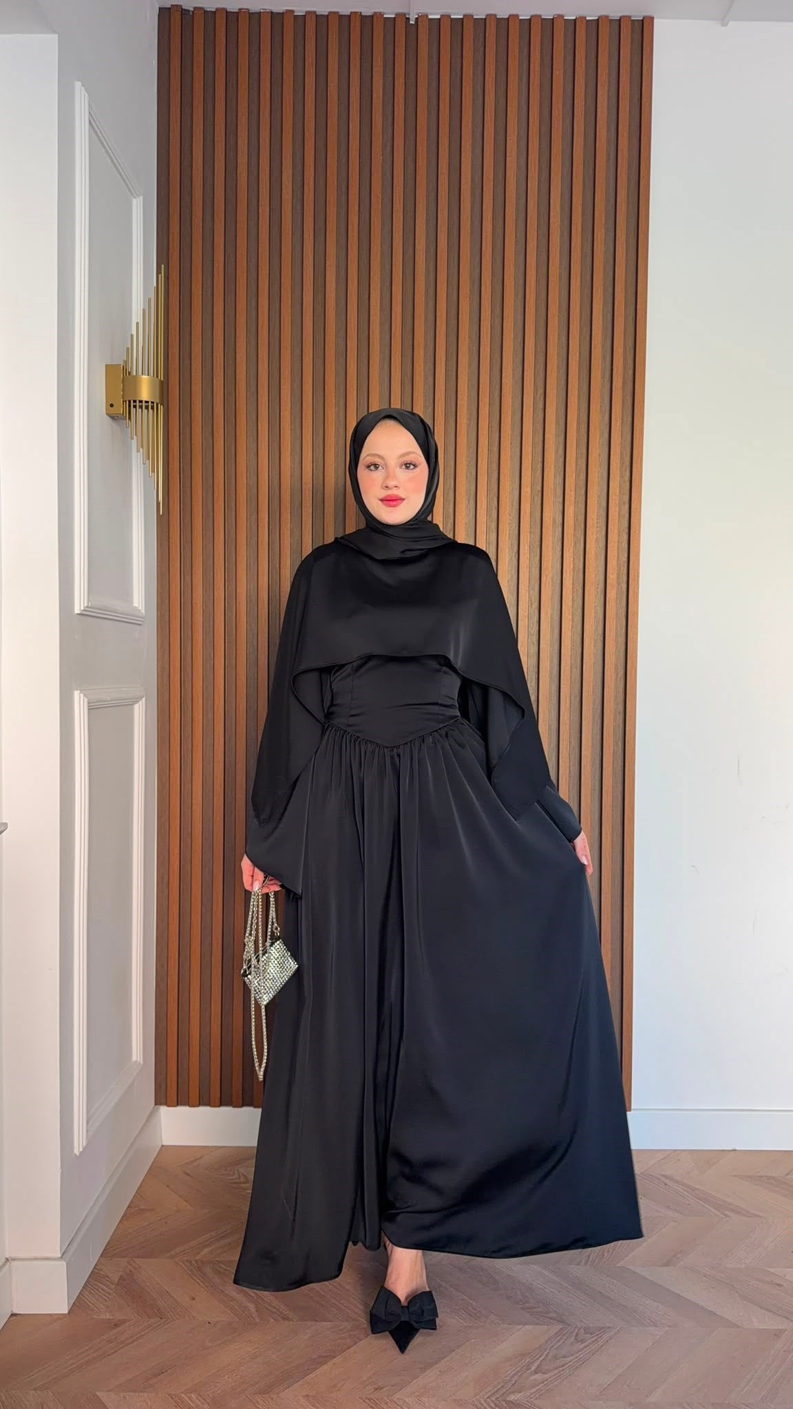 MEYSADESIGN ELBİSELER Pinky Saten Şallı Abiye Siyah