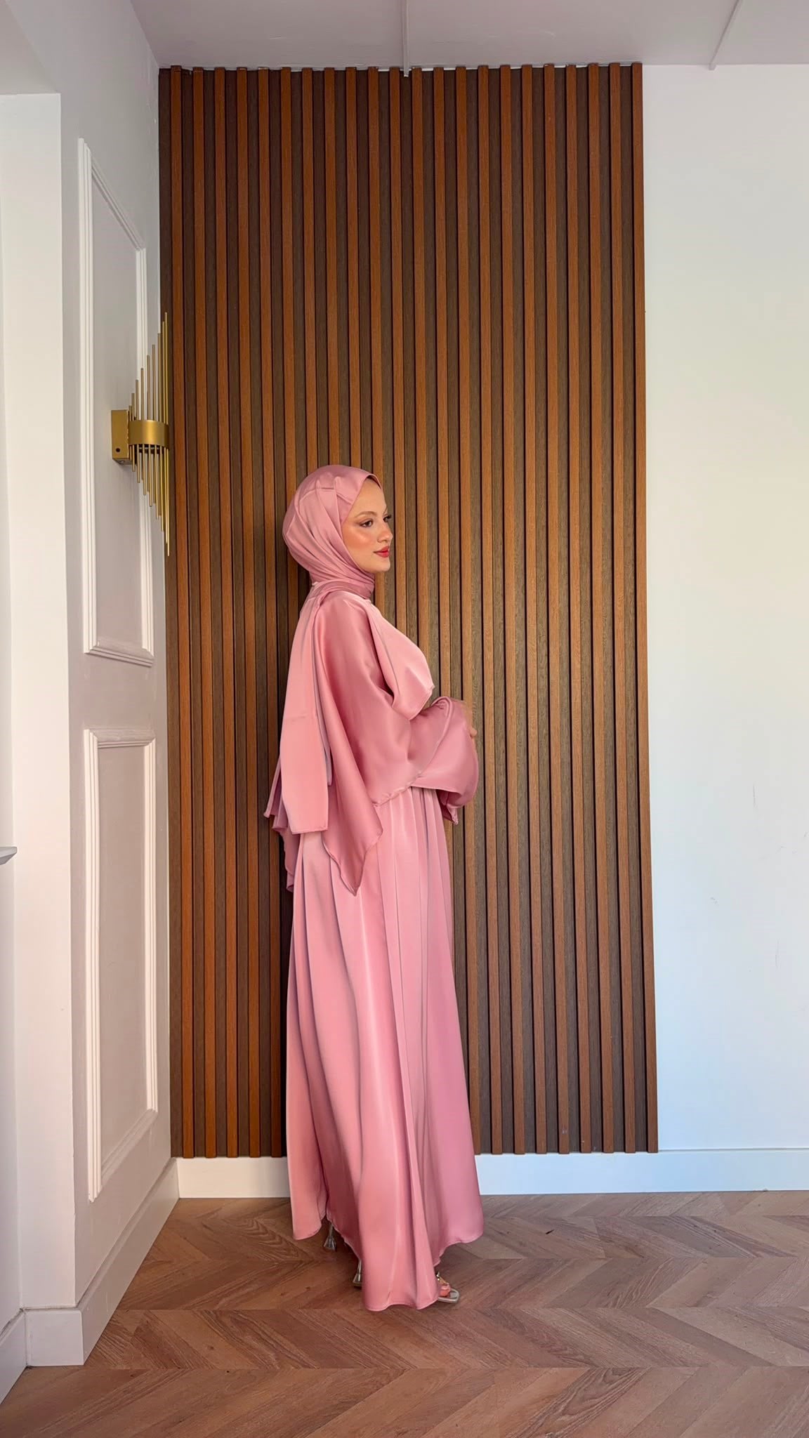 MEYSADESIGN ELBİSELER Pinky Saten Şallı Abiye Pudra