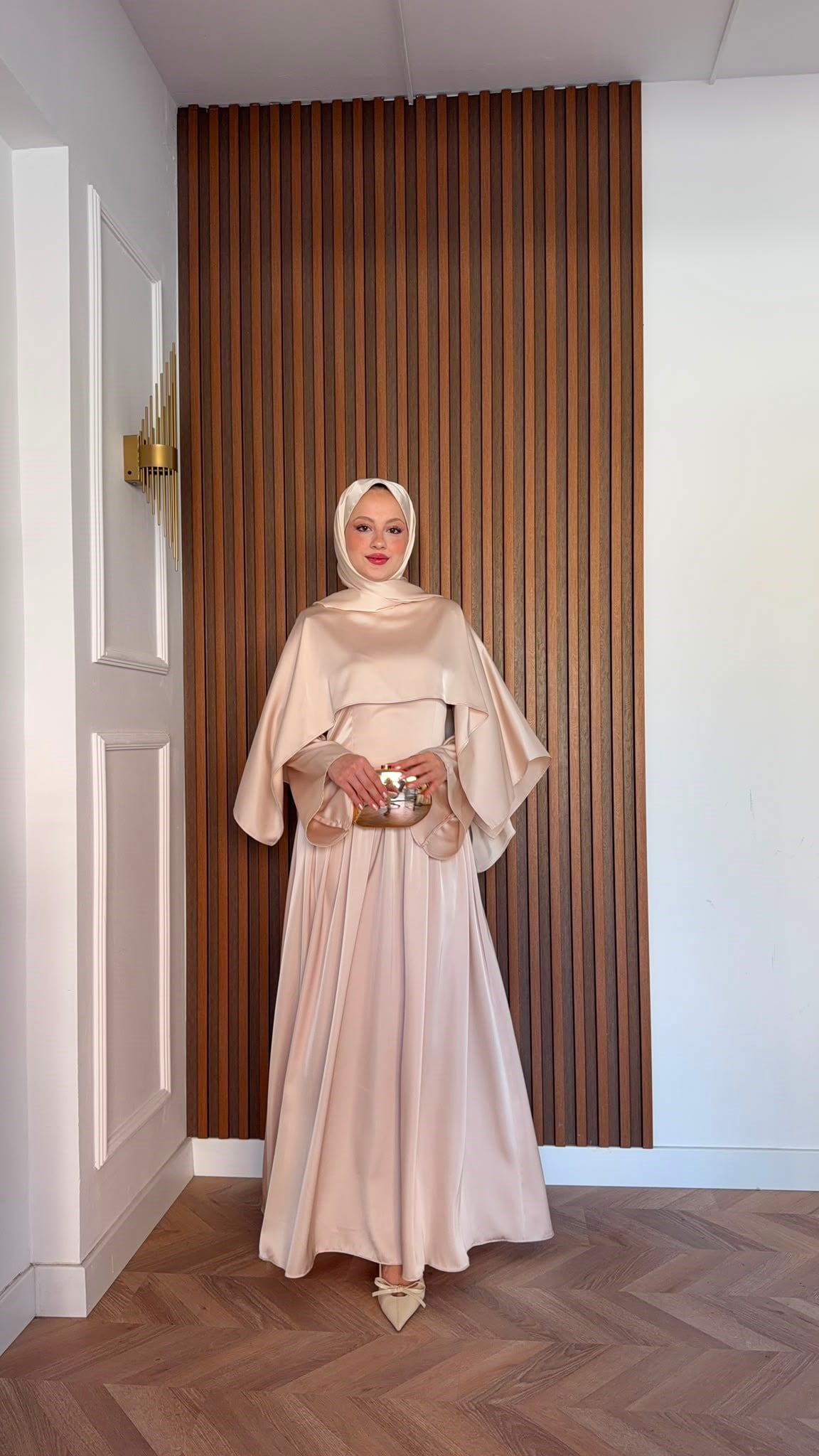 MEYSADESIGN ELBİSELER Pinky Saten Şallı Abiye Krem