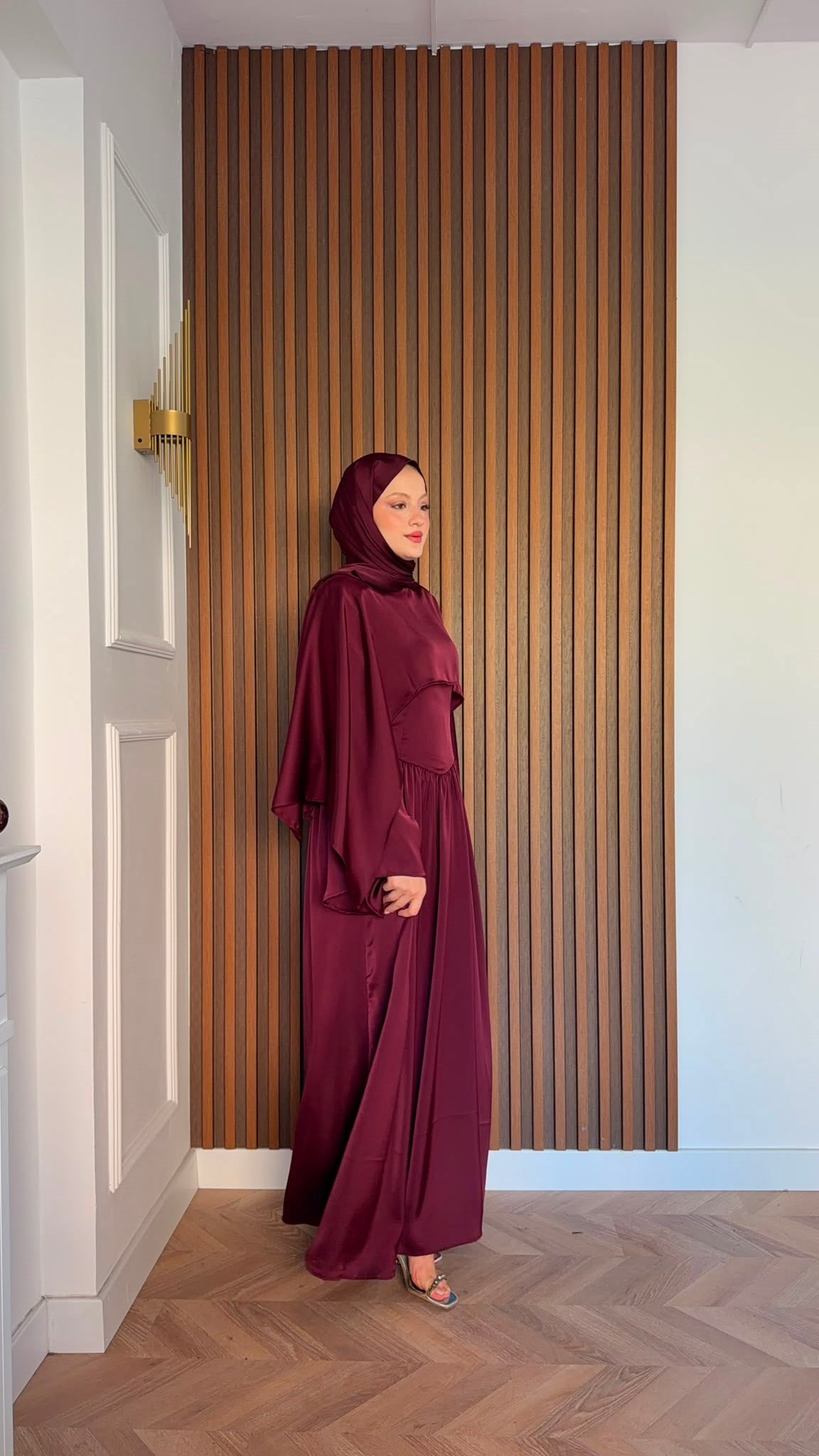 MEYSADESIGN ELBİSELER Pinky Saten Şallı Abiye Bordo