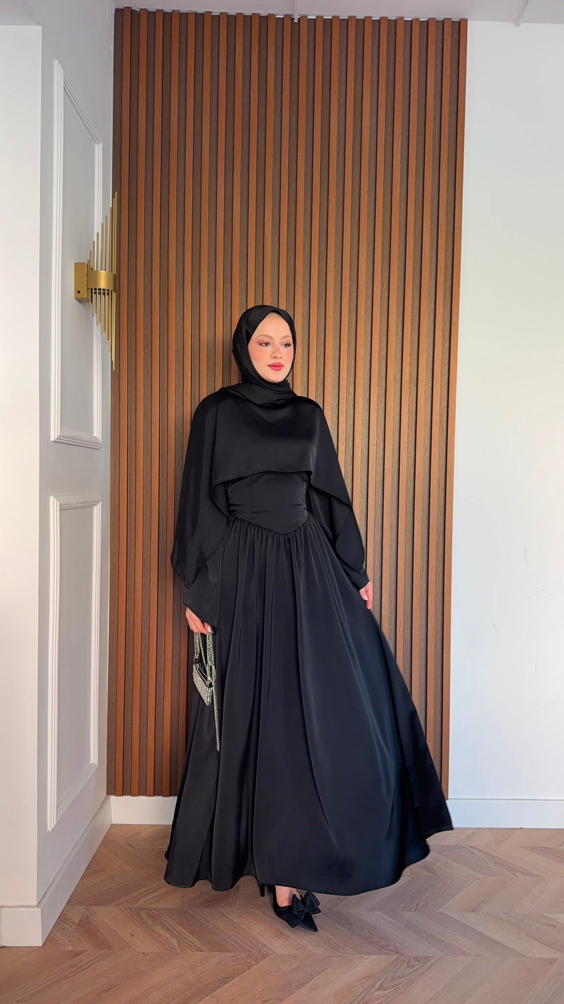 MEYSADESIGN ELBİSELER Pinky Saten Şallı Abiye Siyah