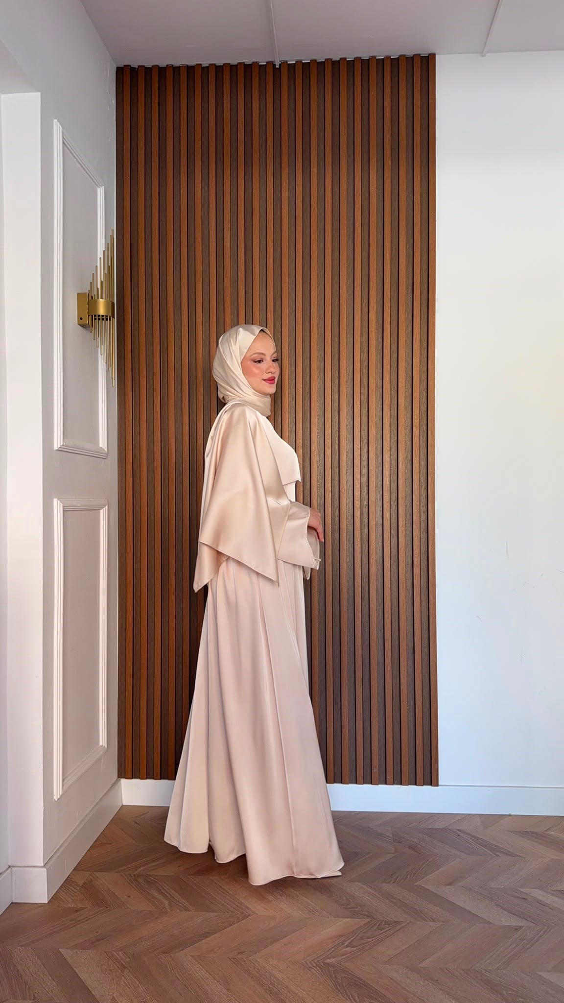 MEYSADESIGN ELBİSELER Pinky Saten Şallı Abiye Krem