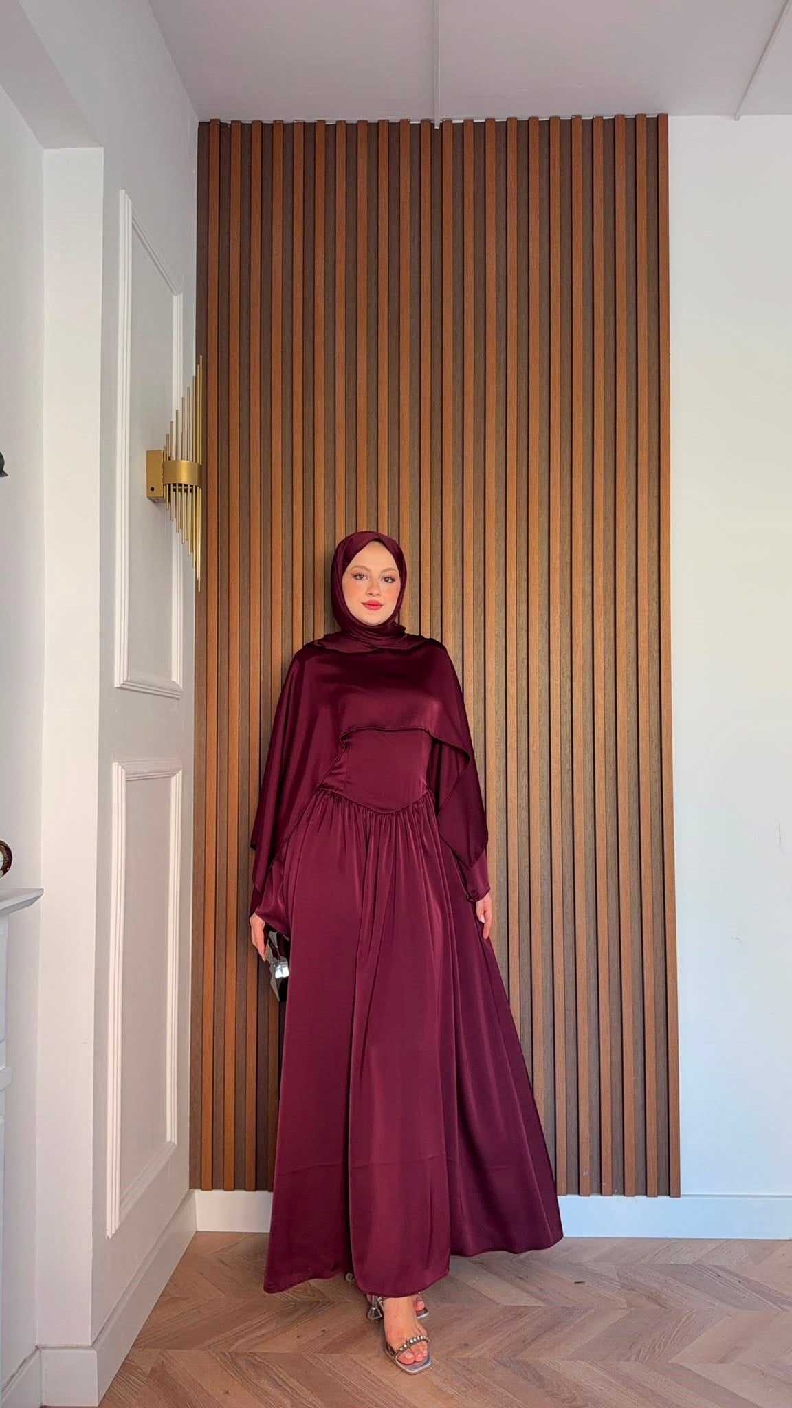 MEYSADESIGN ELBİSELER Pinky Saten Şallı Abiye Bordo