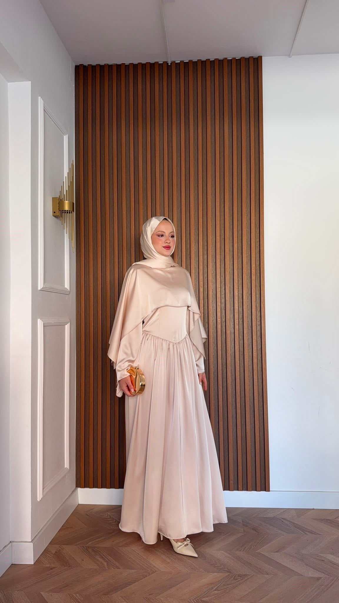 MEYSADESIGN ELBİSELER Pinky Saten Şallı Abiye Krem