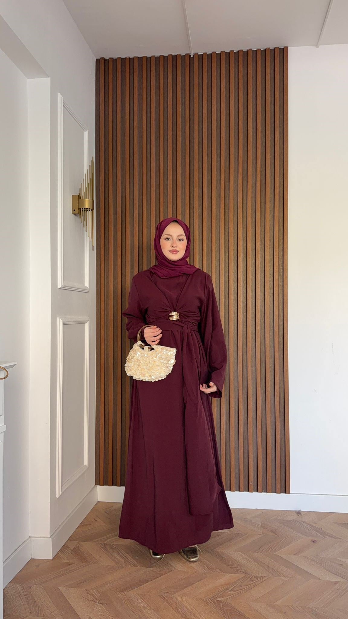 MEYSADESIGN ELBİSELER Princess Gold Tokalı Tensel Elbise Bordo