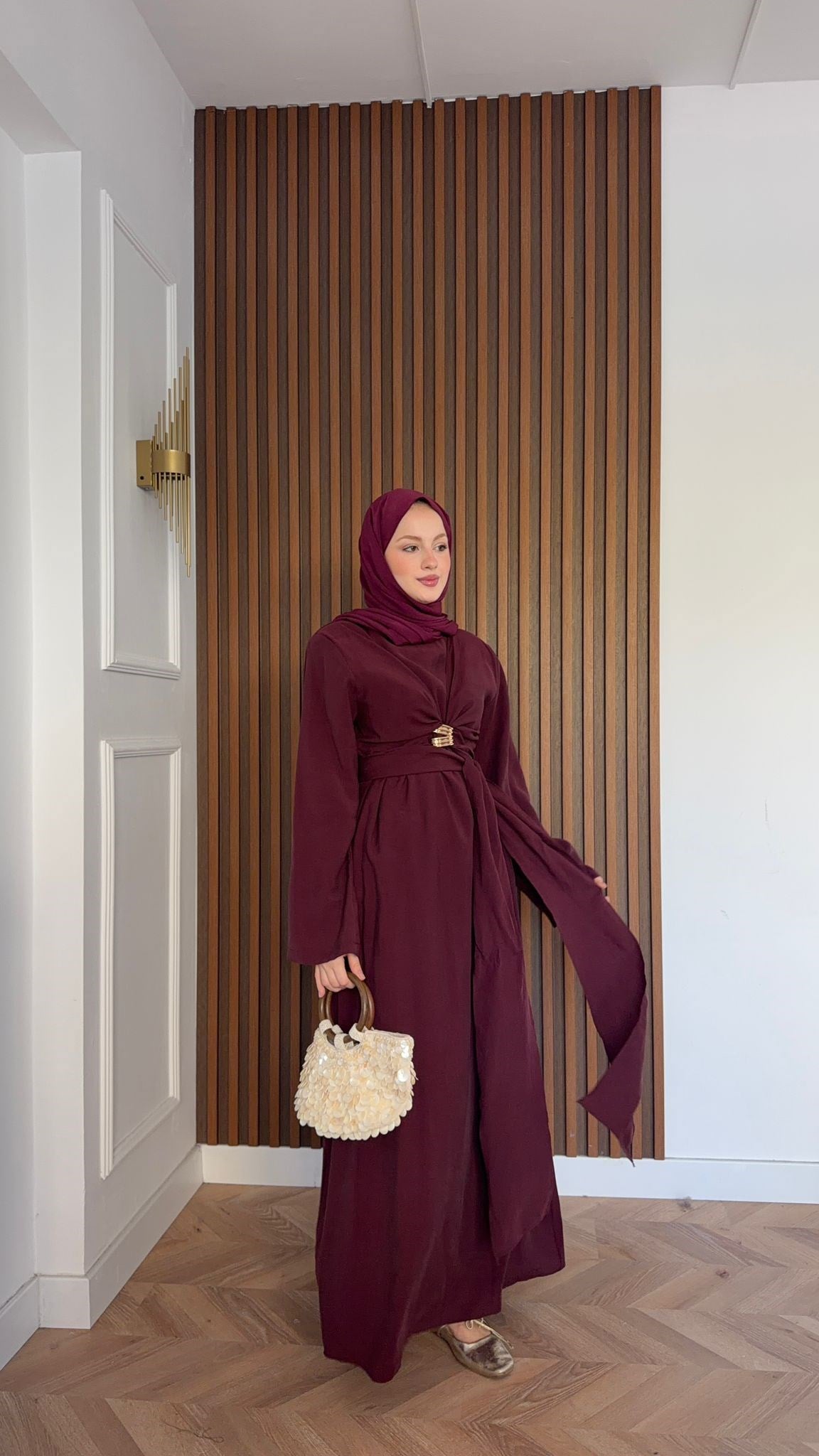MEYSADESIGN ELBİSELER Princess Gold Tokalı Tensel Elbise Bordo