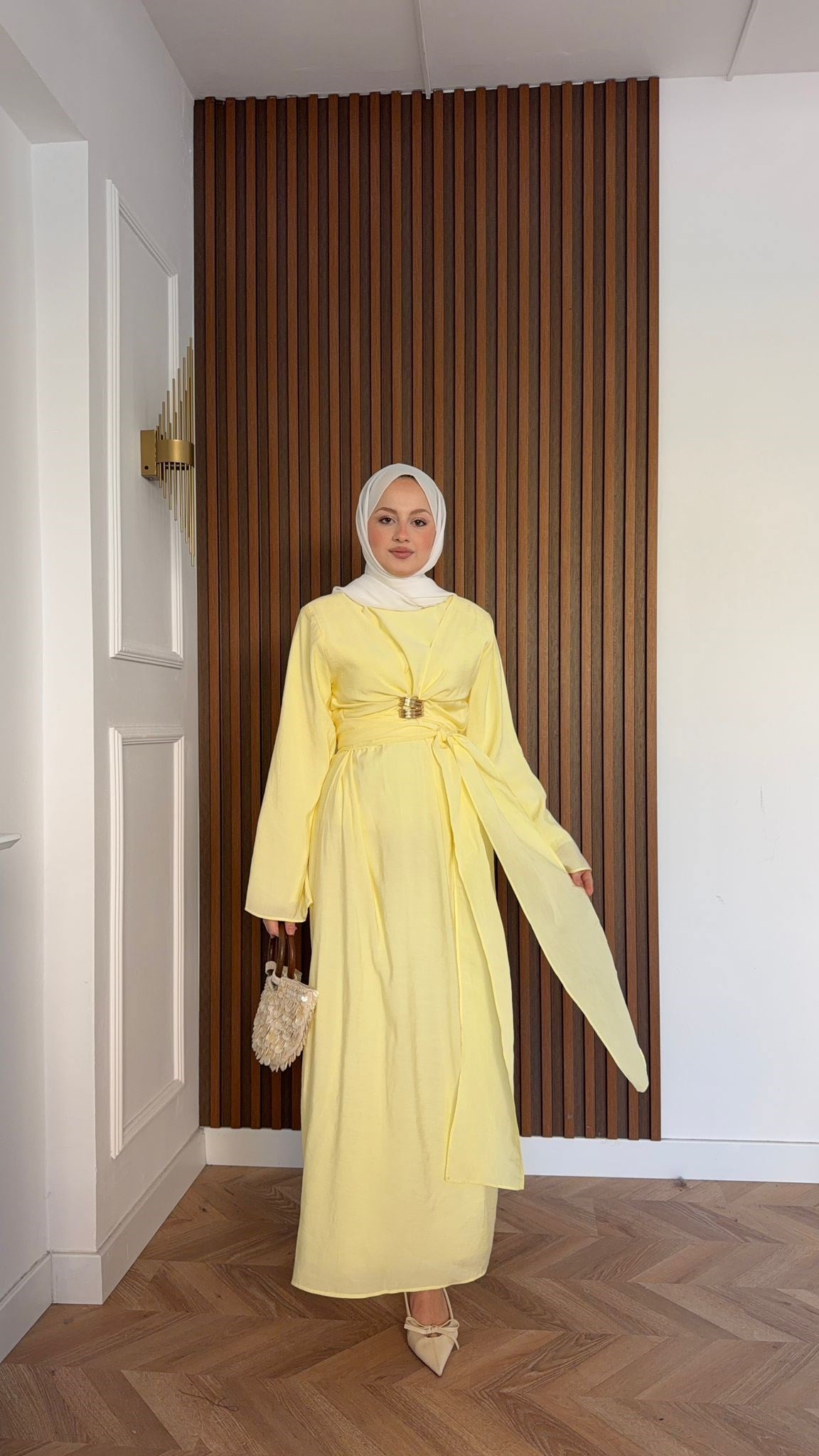 MEYSADESIGN ELBİSELER Princess Gold Tokalı Tensel Elbise Sarı