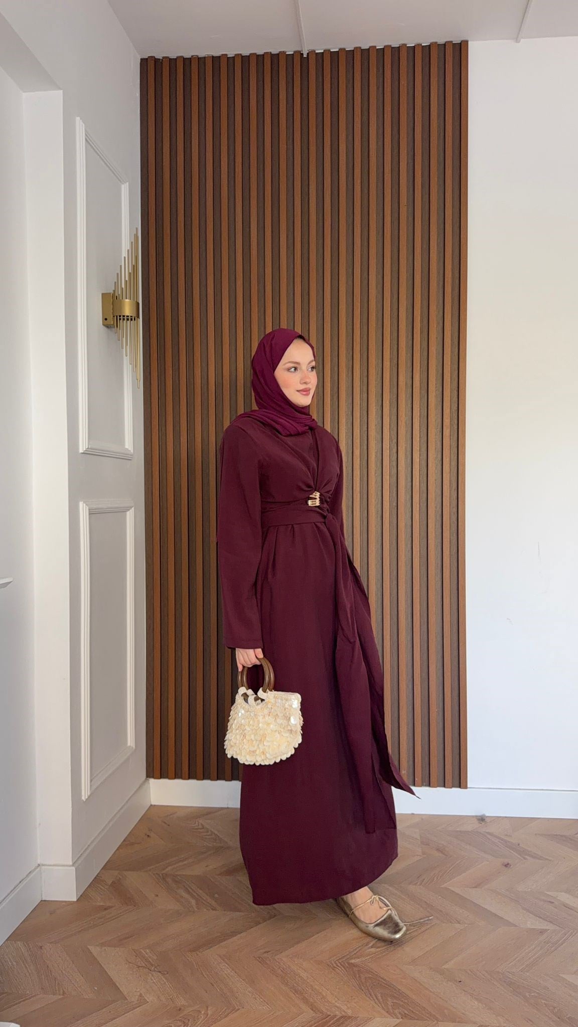 MEYSADESIGN ELBİSELER Princess Gold Tokalı Tensel Elbise Bordo