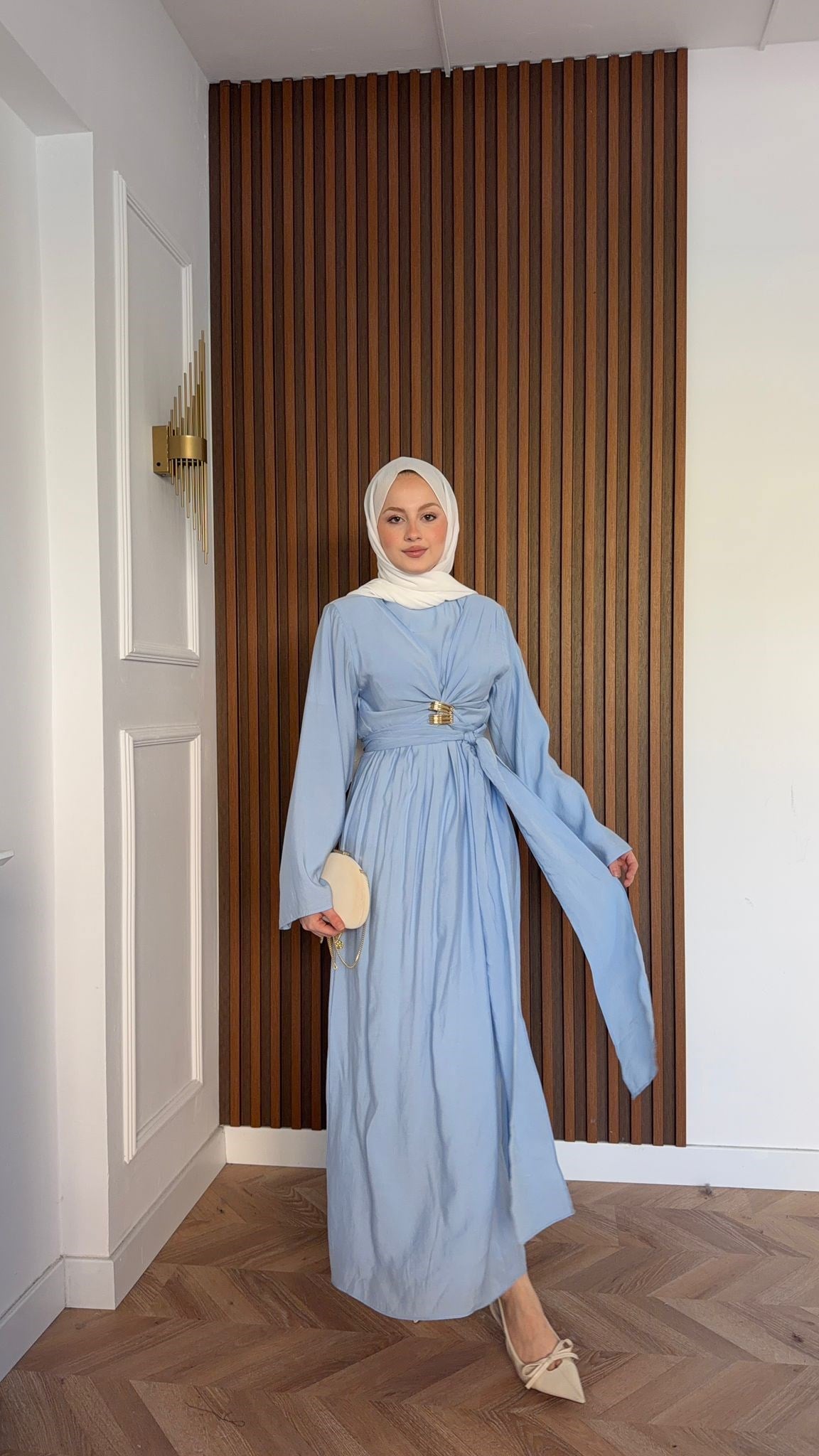 MEYSADESIGN ELBİSELER Princess Gold Tokalı Tensel Elbise Bebe Mavisi