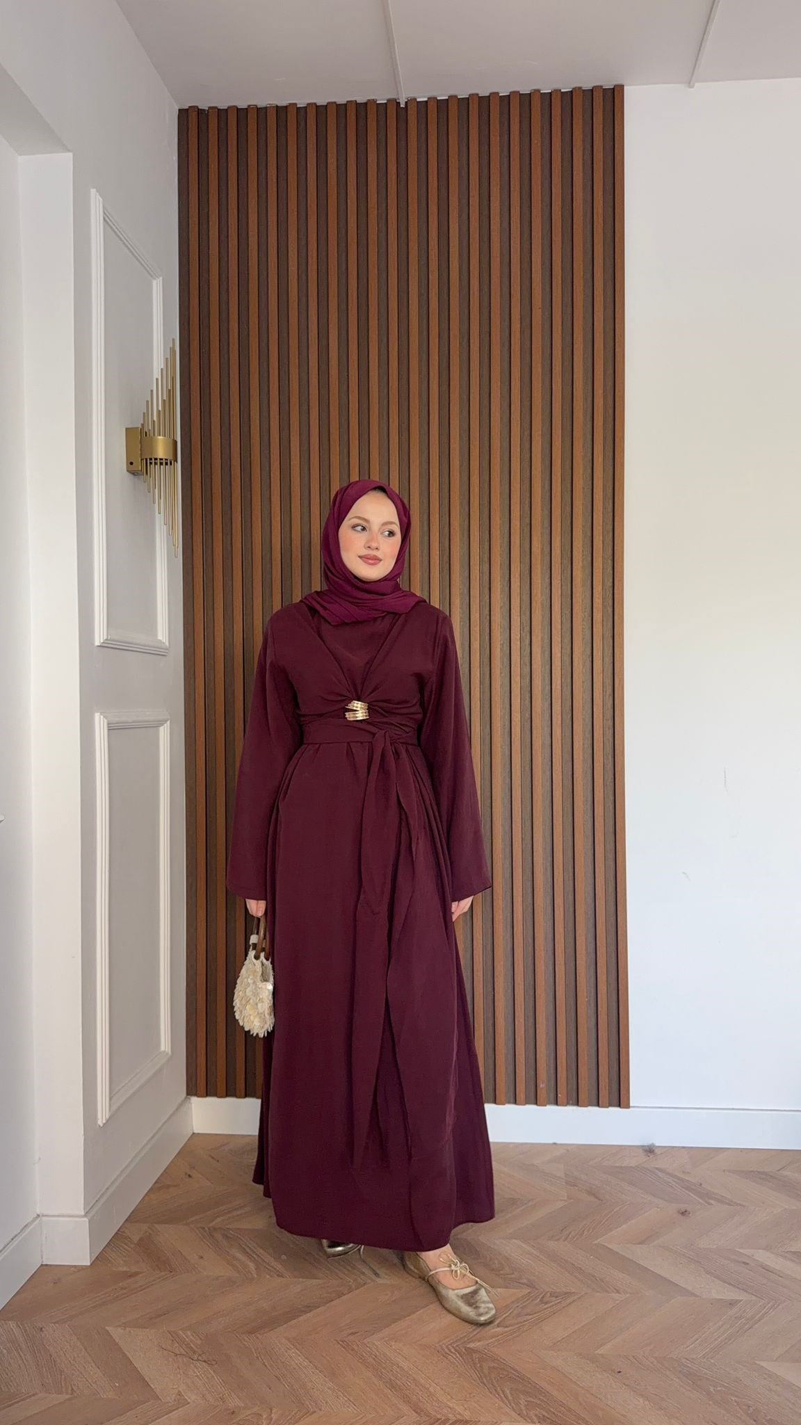 MEYSADESIGN ELBİSELER Princess Gold Tokalı Tensel Elbise Bordo